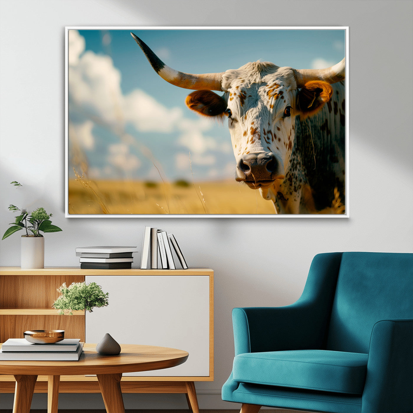 MGV-FC-36X24 - Longhorn in the Prairie - Stunning Ranch-Style Triptych Wall Art for Western Home Decor, Cowboy Wall