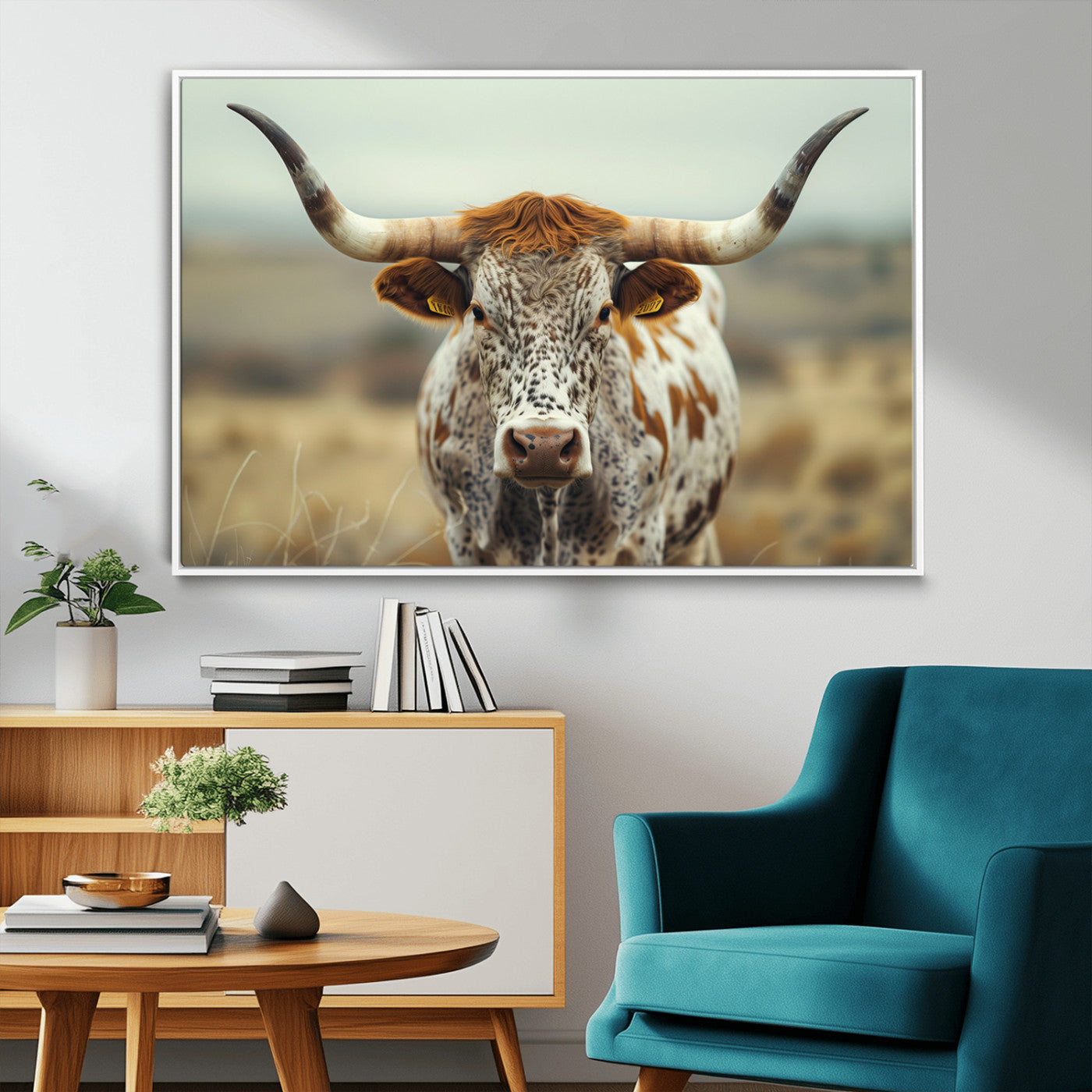 MGV-FC-36X24 - Texas Cow Longhorn Wall Art Canvas Print for Farm House Wall Decor, Farmhouse Wall Art Print