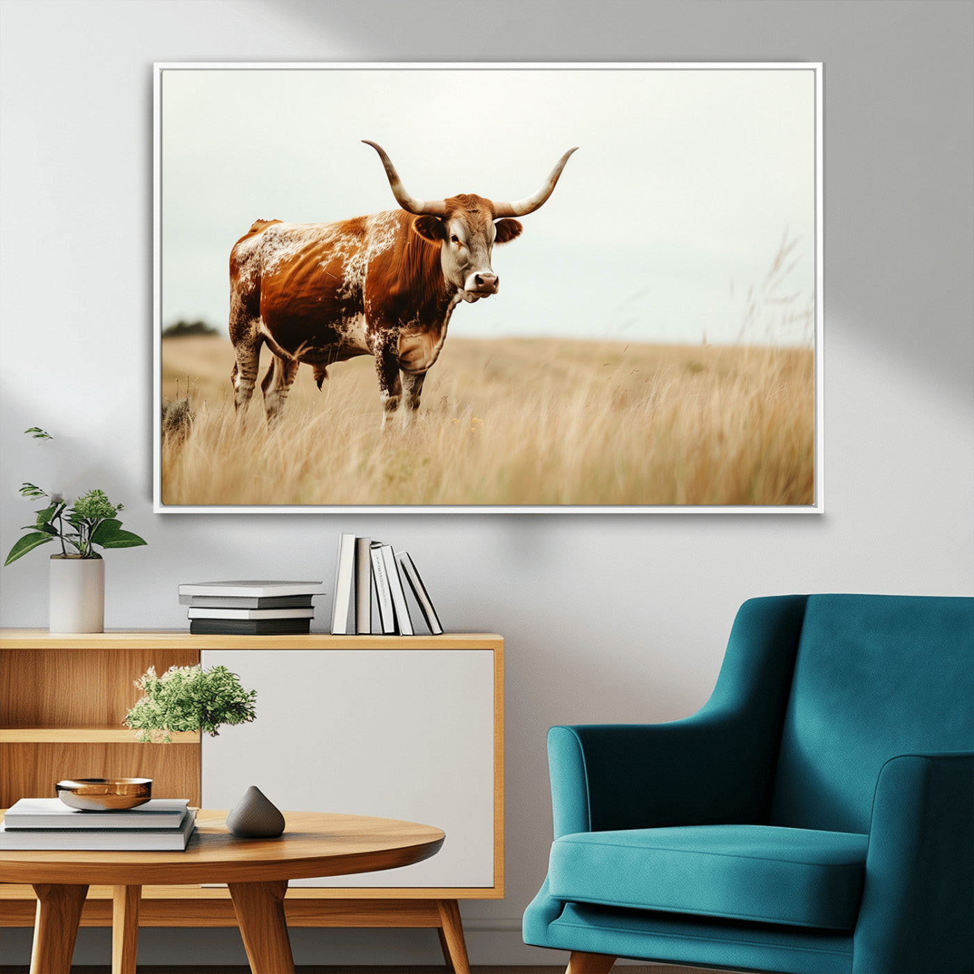 MGV-FC-36X24 - Texas Longhorn Canvas Wall Art Print – Majestic Western Cattle in Rustic Farmhouse Decor – Cow Wall