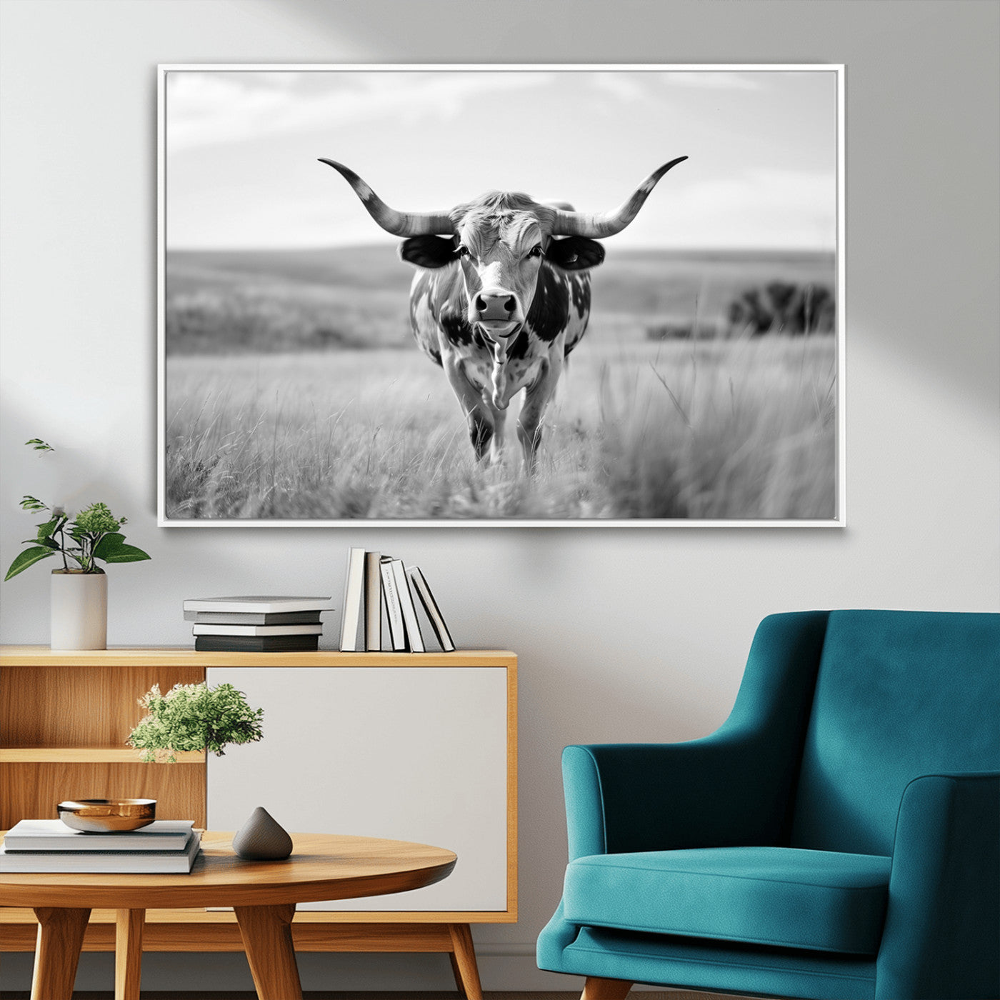 MGV-FC-36X24 - Texas Cow Longhorn Wall Art Canvas Print for Farm House Wall Decor, Farmhouse Wall Art Print