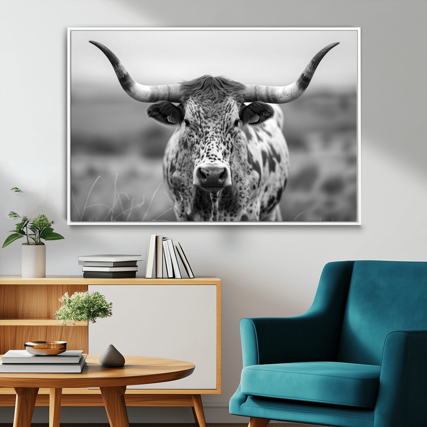 MGV-FC-36X24 - Texas Cow Longhorn Wall Art Canvas Print for Farm House Wall Decor, Farmhouse Wall Art Print