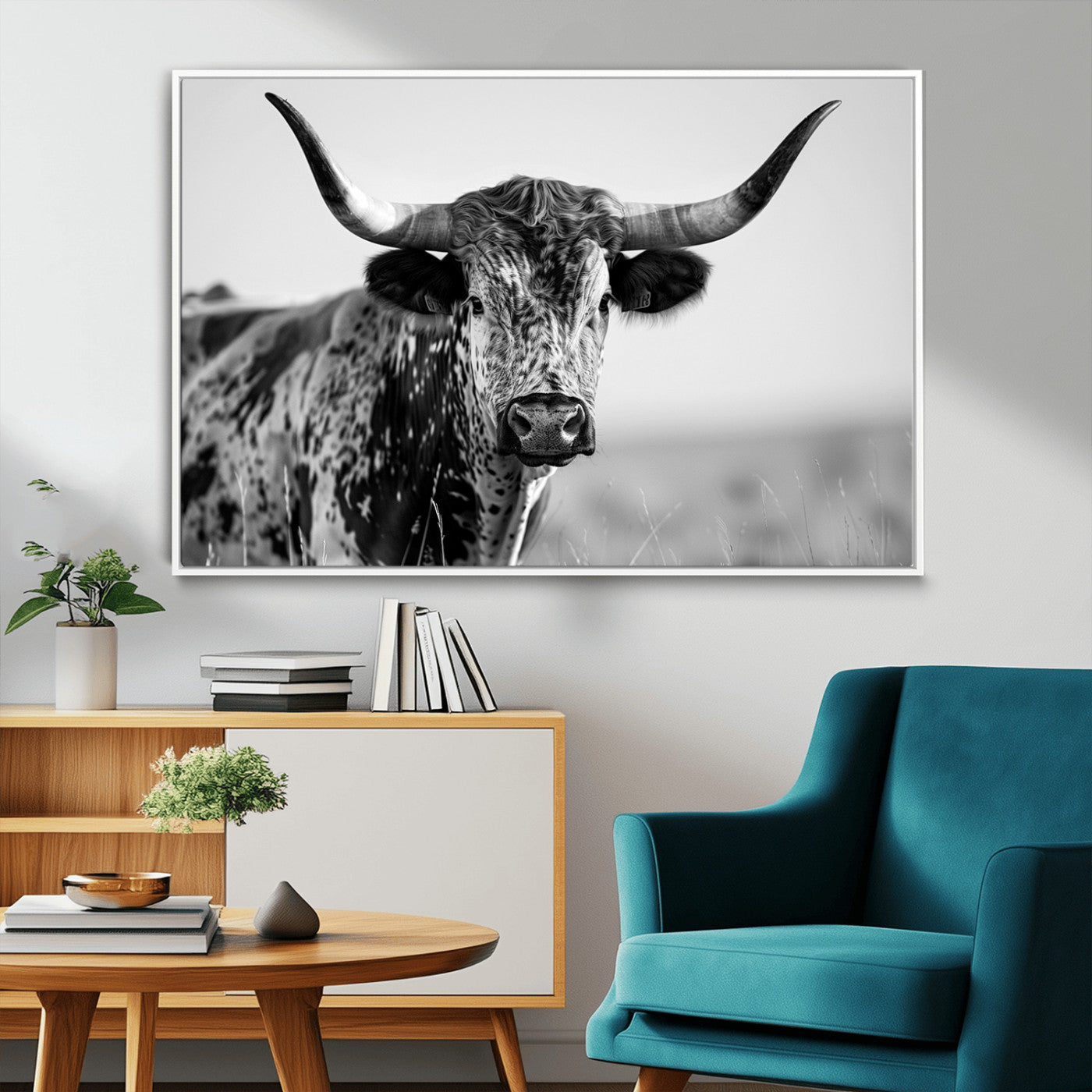 MGV-FC-36X24 - Texas Highland Cow Longhorn Canvas Print - Rustic Farmhouse Wall Art - Large Texas Longhorn