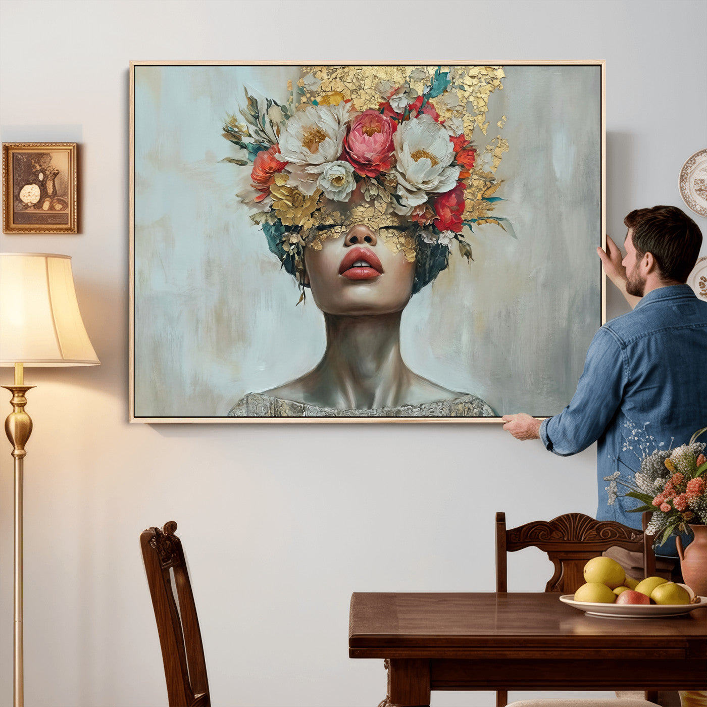 26919-MGV-CV-36X24 - Golden Petal Wall Art Canvas Print - Silhouette Woman Wall Art Canvas Print, Floral Woman Portrait