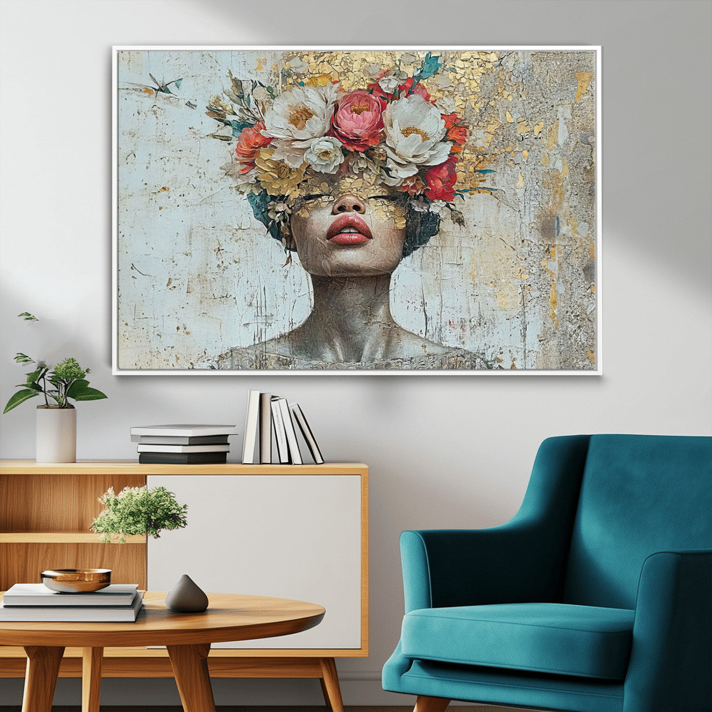 MGV-FC-36X24 - Golden Petal Wall Art Canvas Print - Silhouette Woman Wall Art Canvas Print, Floral Woman Portrait