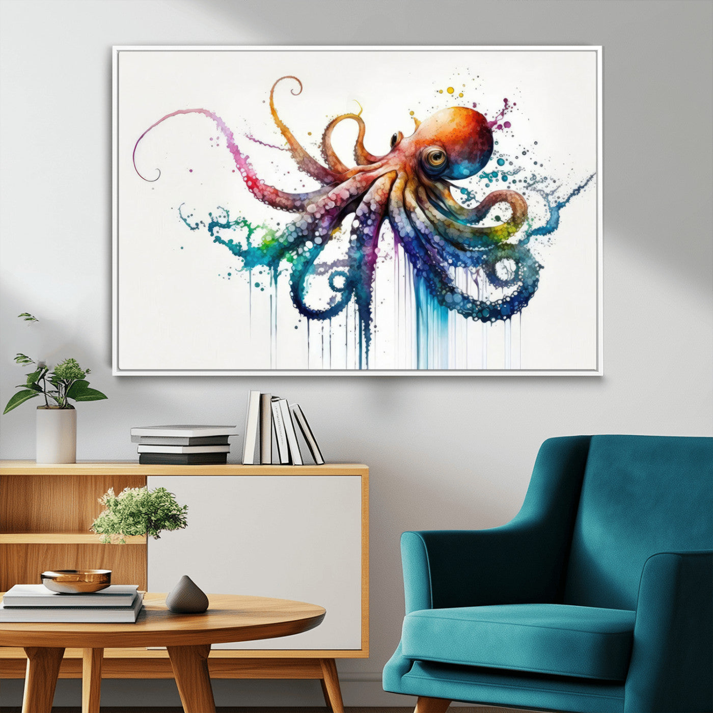 MGV-FC-36X24 - Watercolor Vibrant Octopus Wall Art Canvas Print | Abstract Sea Life Art | Colorful Marine Creature