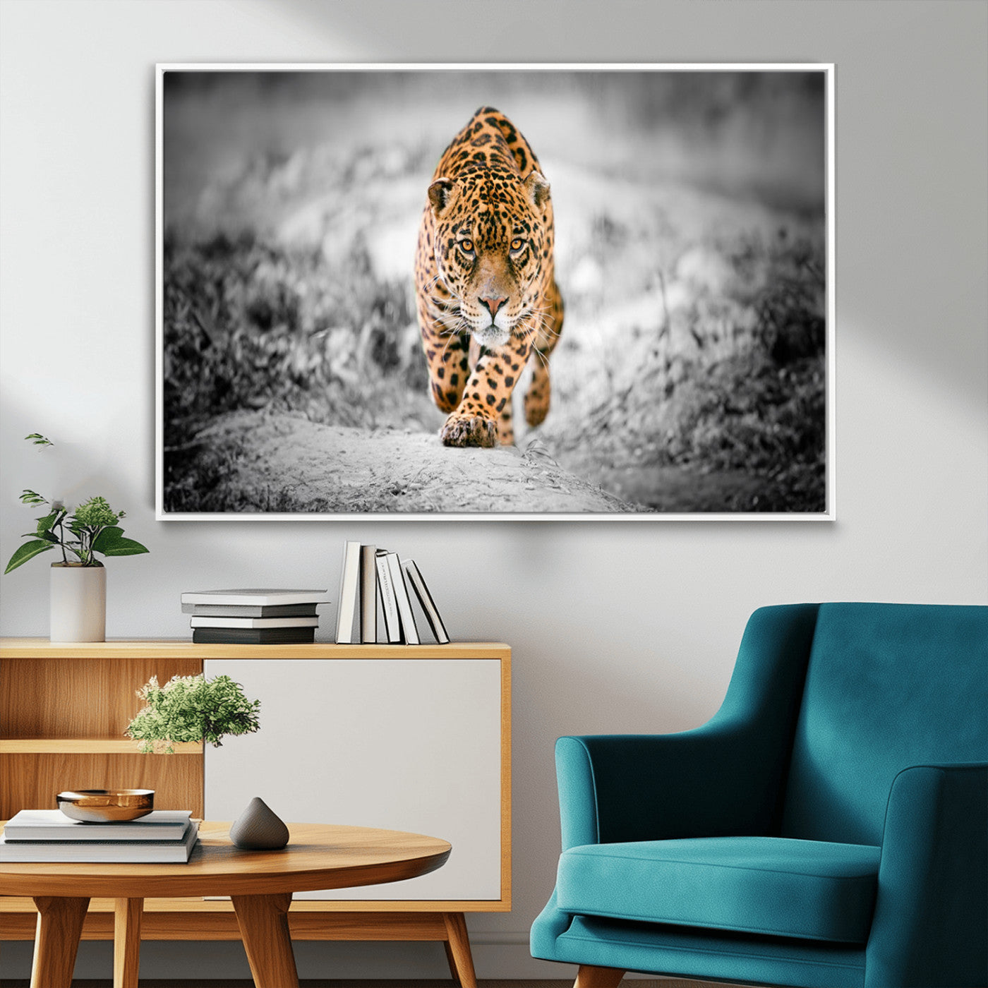 MGV-FC-36X24 - Jaguar Wall Art Canvas Print - Majestic Big Cat in Focused Pursuit - Ready to Hang