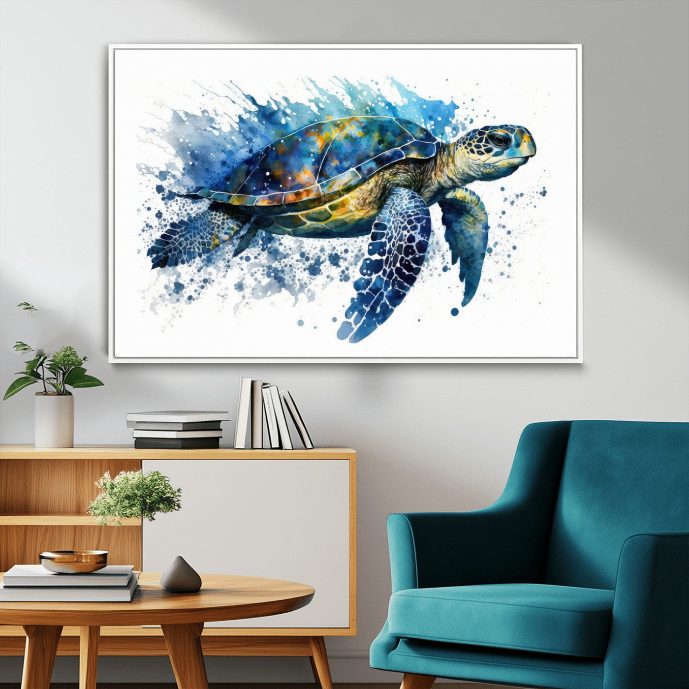 MGV-FC-36X24 - Turtle Wall Art Canvas Print, Framed Watercolor Turtle Art Picture Print, Ocean Life Perfect Nautical Decor Artwork