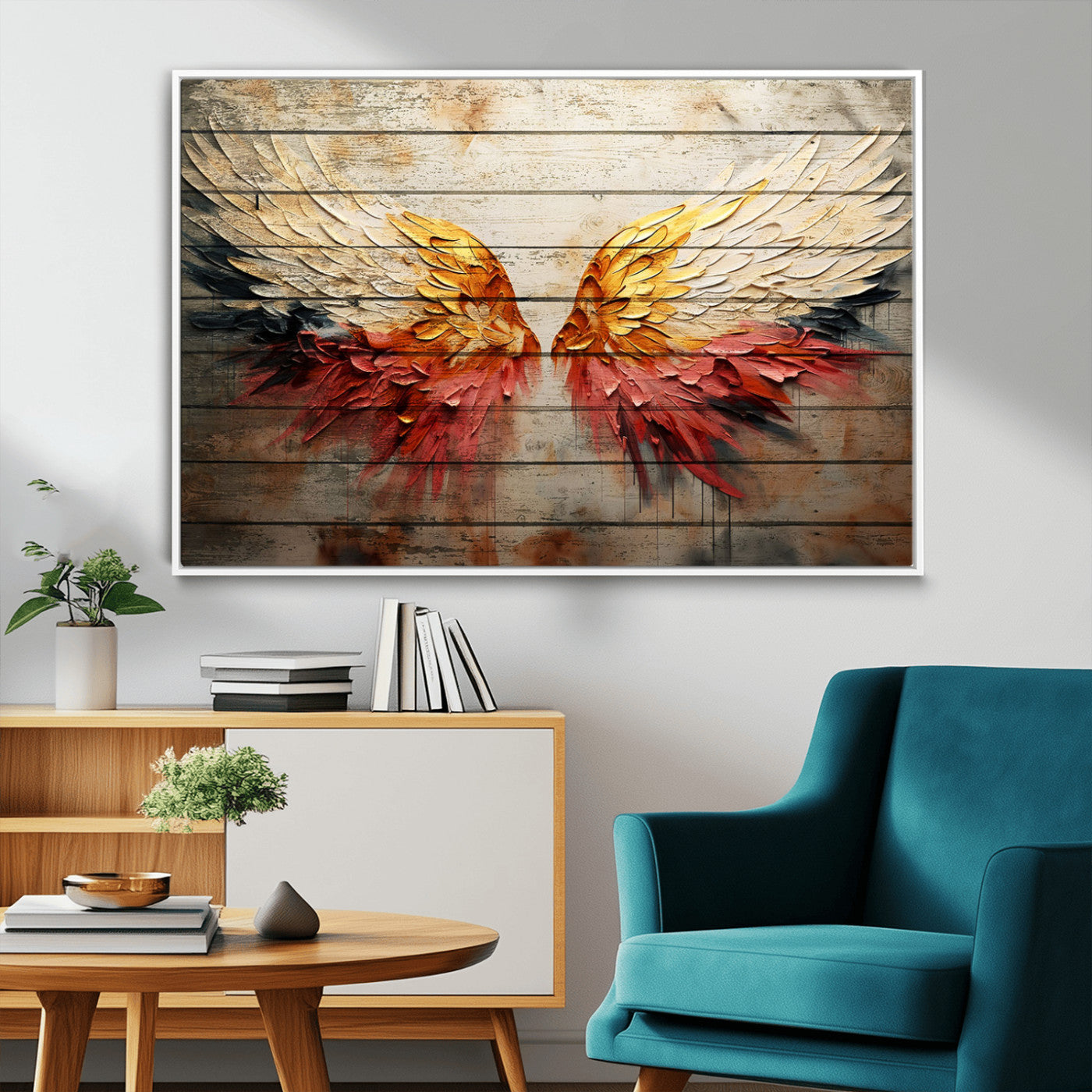 MGV-FC-36X24 - Abstract Angel Wings Canvas Wall Art – Framed and Ready to Hang Modern Angelic Wings Decor for