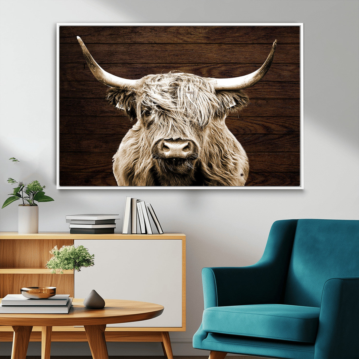 MGV-FC-36X24 - Highland Cow Wall Art Canvas Print, Rustic Farmhouse Decor, Majestic Scottish Highland Bull Portrait
