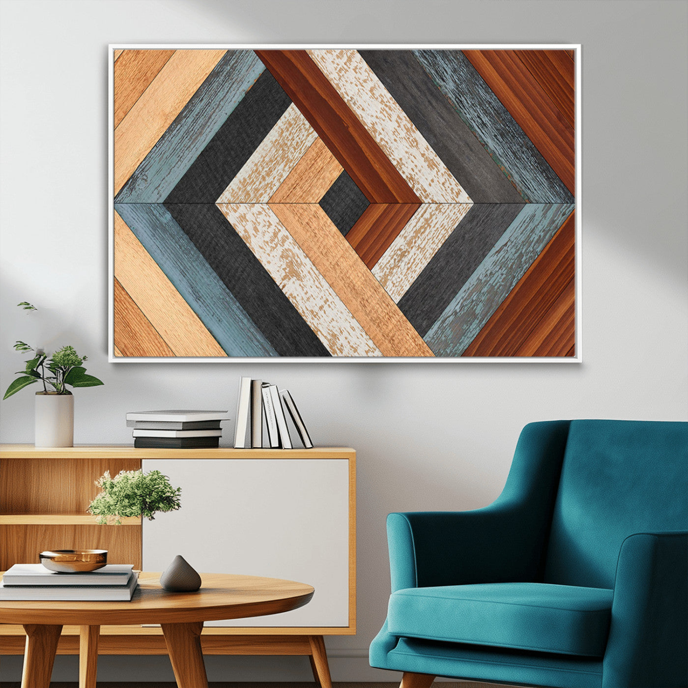 MGV-FC-36X24 - Geometric Wood Art Wall Decor Canvas Print, Rustic Wooden Pattern Triptych Wall Art for Living Room