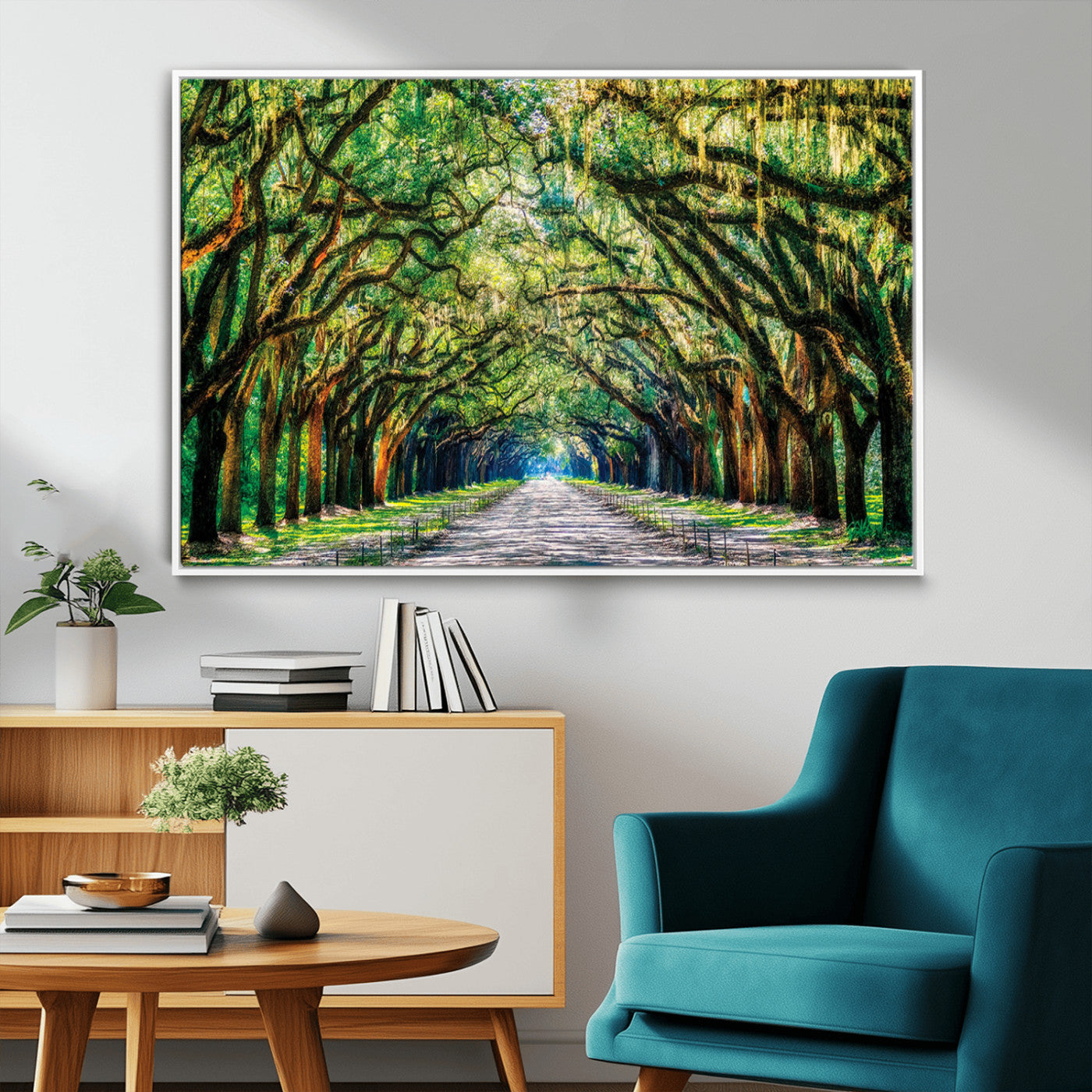 MGV-FC-36X24 - Serene Tree Tunnel Wall Art Canvas Print – Pathway Under Canopy of Lush Green Trees, Nature-Inspired