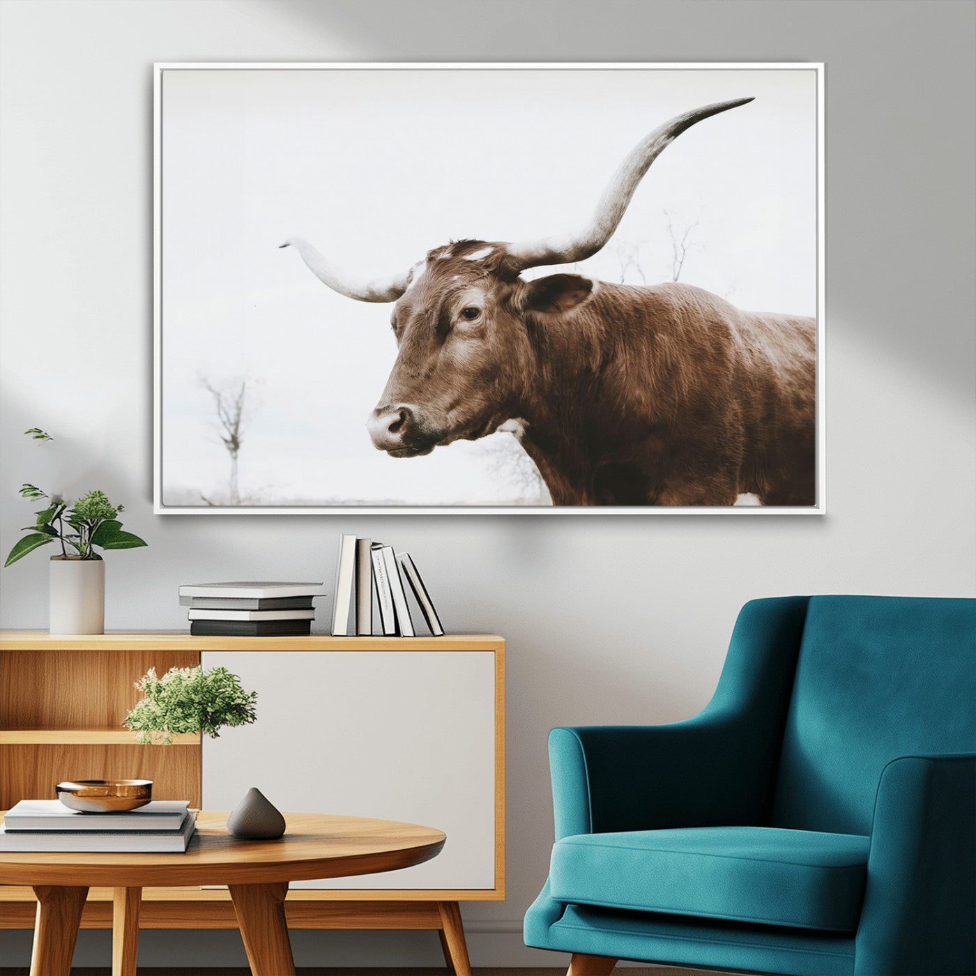 MGV-FC-36X24 - Rustic Bull Wall Art Canvas Print – Modern Longhorn Farmhouse Animal Decor – Abstract Farm Cow