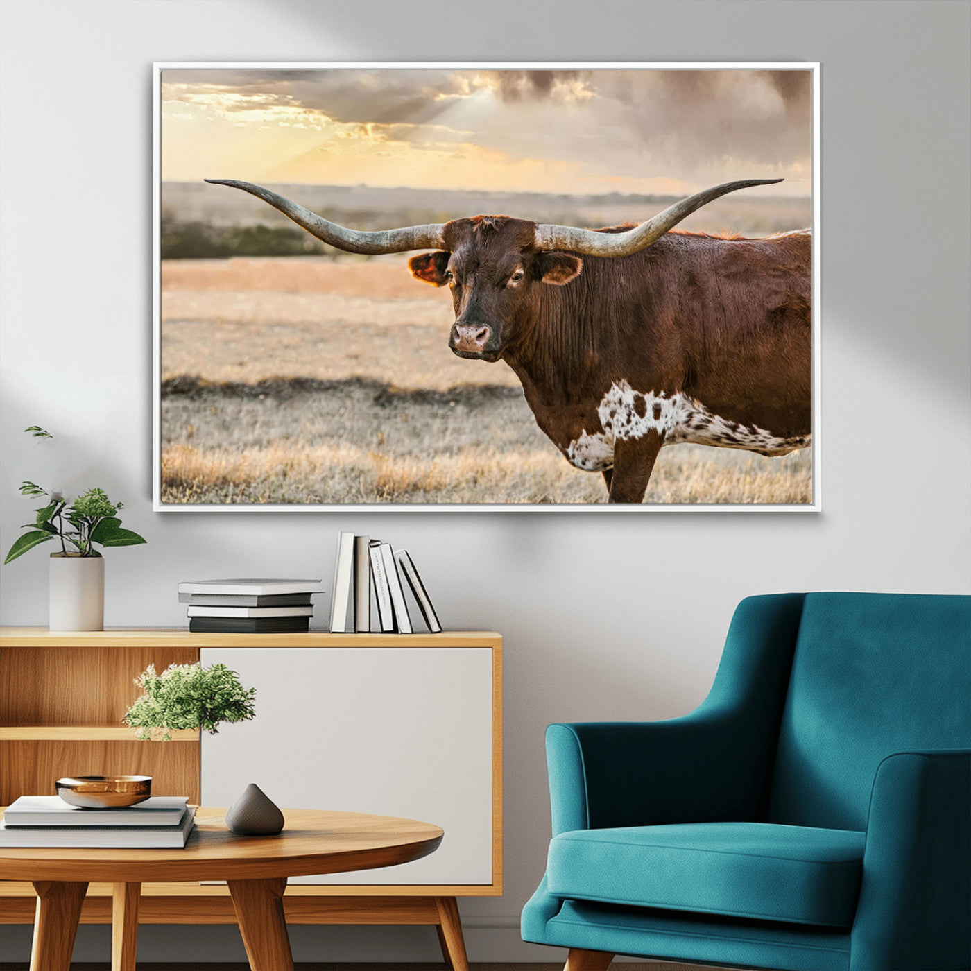 MGV-FC-36X24 - Texas Longhorn Wall Art Canvas Print, Rustic Ranch Decor, Majestic Western Longhorn Cattle
