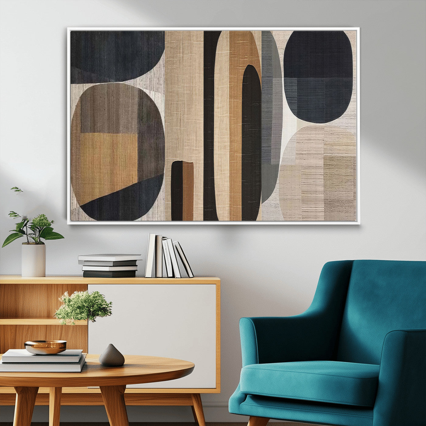 MGV-FC-36X24 - Abstract Minimalist Canvas Wall Art - Neutral Geometric Modern Boho Decor, Minimalist Brown Wabi