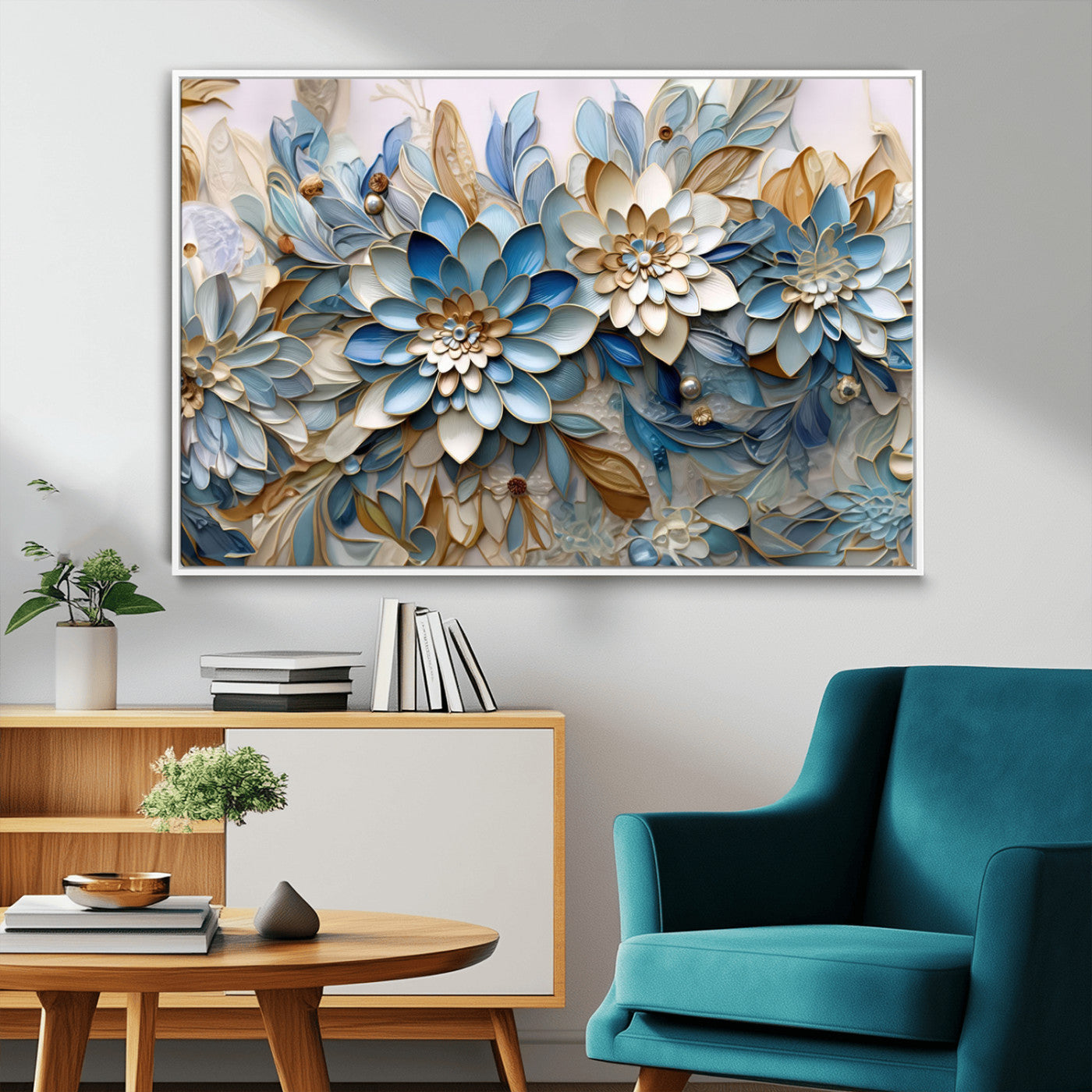 MGV-FC-36X24 - Blu Abstract Flower Wall Art Canvas Print