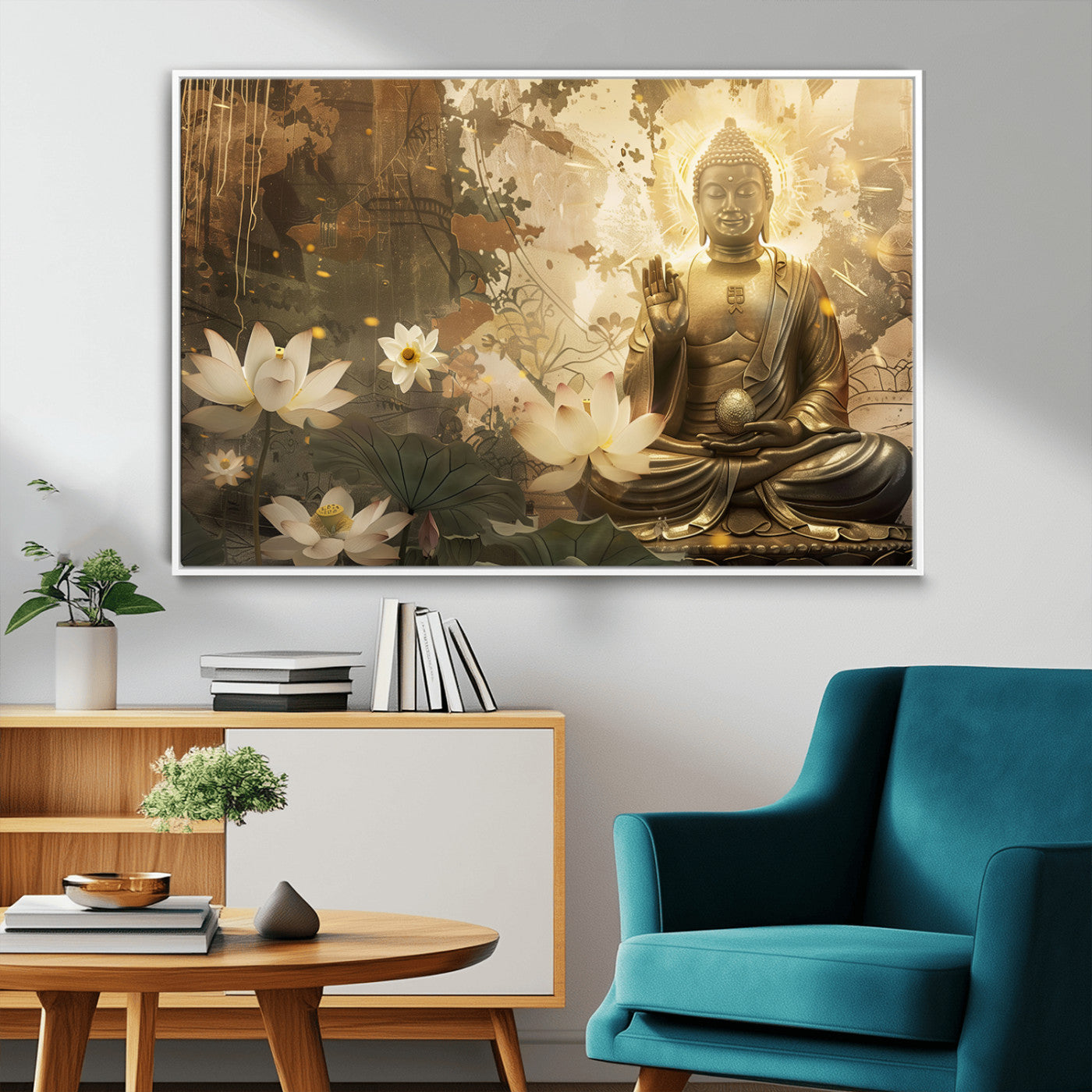 MGV-FC-36X24 - Zen Buddha Wall Art Canvas Print | Peaceful Meditation Decor with Lotus Flowers | Spiritual Serenity