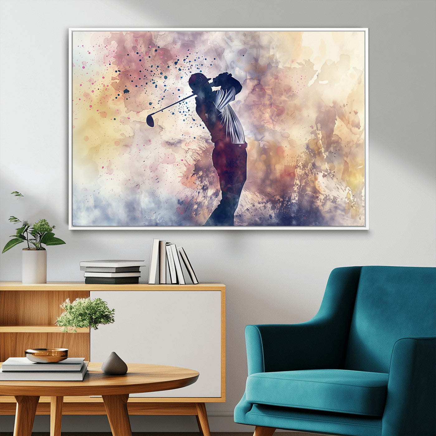 MGV-FC-36X24 - Abstract Watercolor Golf Player Wall Art Canvas Print