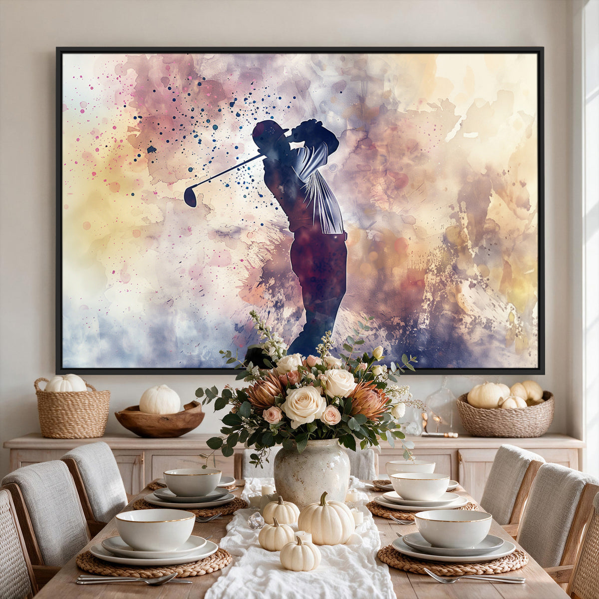 10848-MGV-CV-36X24 - Abstract Watercolor Golf Player Wall Art Canvas Print