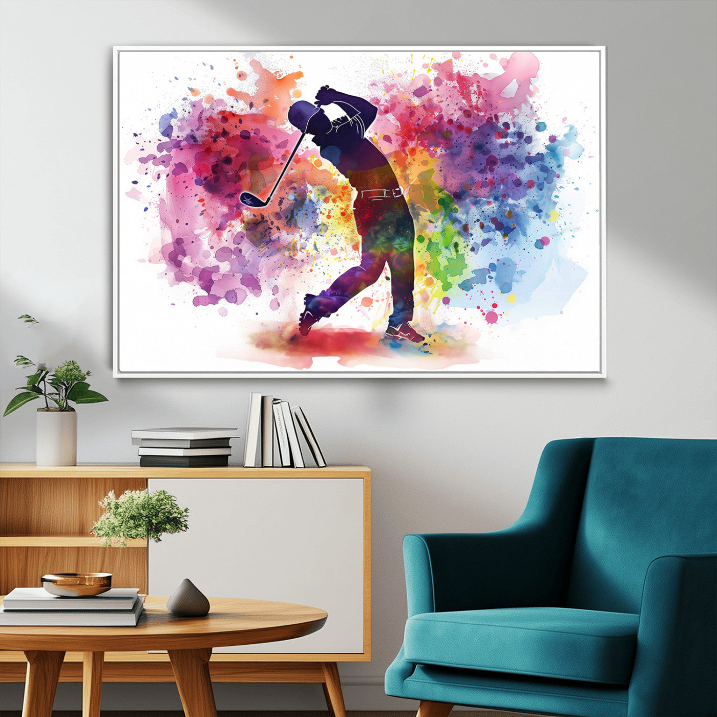MGV-FC-36X24 - Colorful Golfer Swing Wall Art Canvas Print - Ready to Hang, Framed Sports Decor