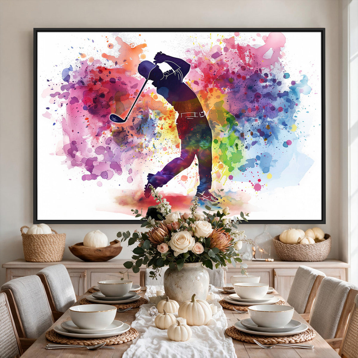 66537-MGV-CV-36X24 - Colorful Golfer Swing Wall Art Canvas Print, Ready to Hang