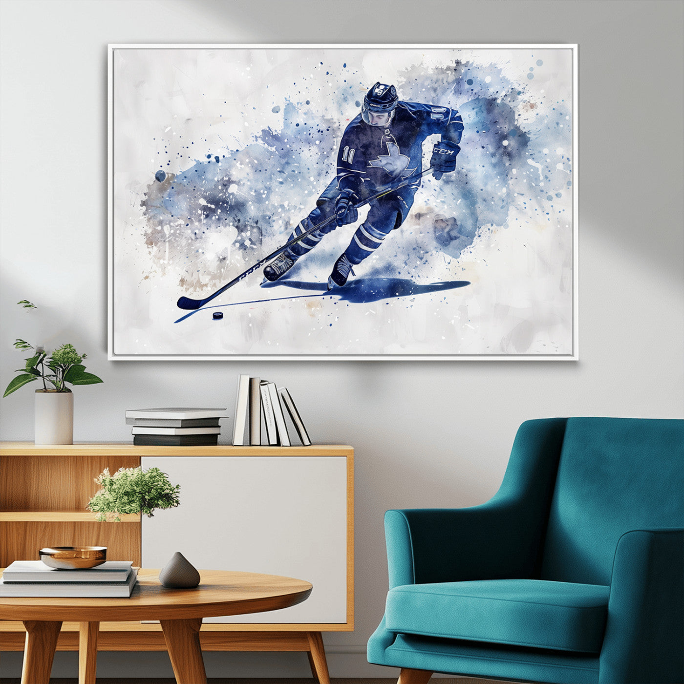 MGV-FC-36X24 - Hockey Player Wall Art Canvas Print - Sports-Inspired Watercolor Decor - Ready to Hang