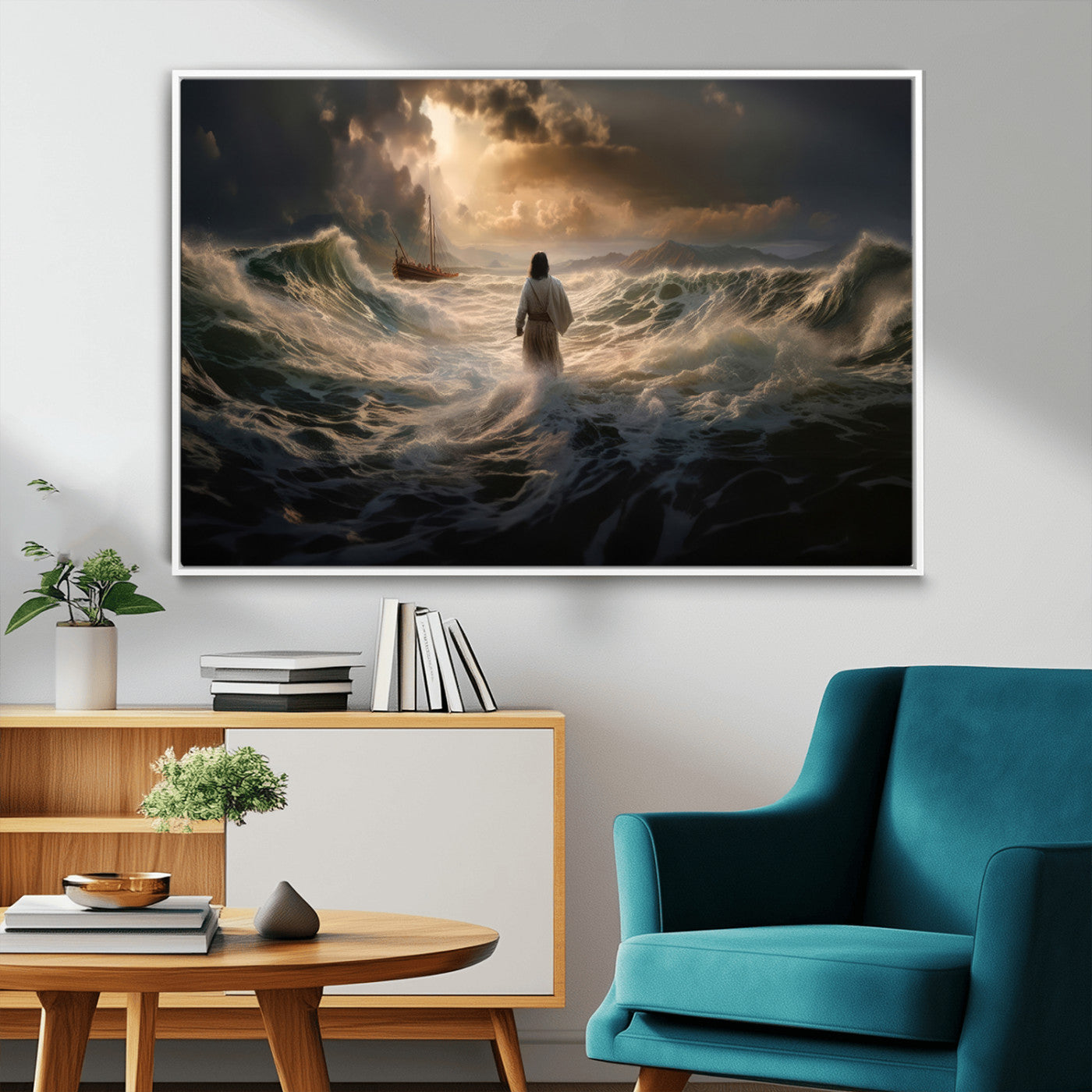 MGV-FC-36X24 - Jesus Walking on Water Wall Art Canvas Print - Religious Spiritual Decor - Jesus Wall Art Canvas