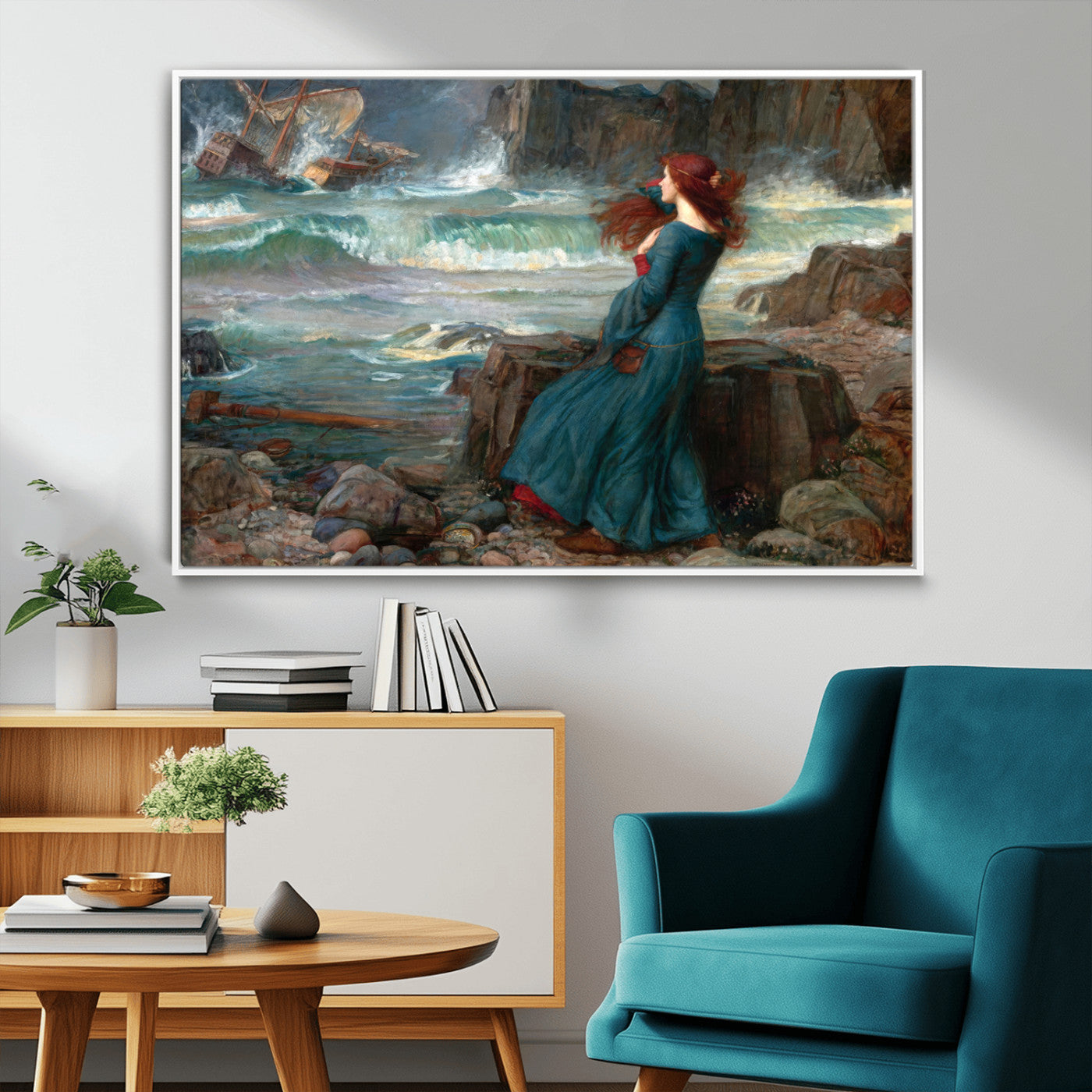 1-MGV-FC-36X24_White-Miranda by the Shore Wall Art Canvas Print – Tempest Scene Ocean Storm – Ready to Hang
