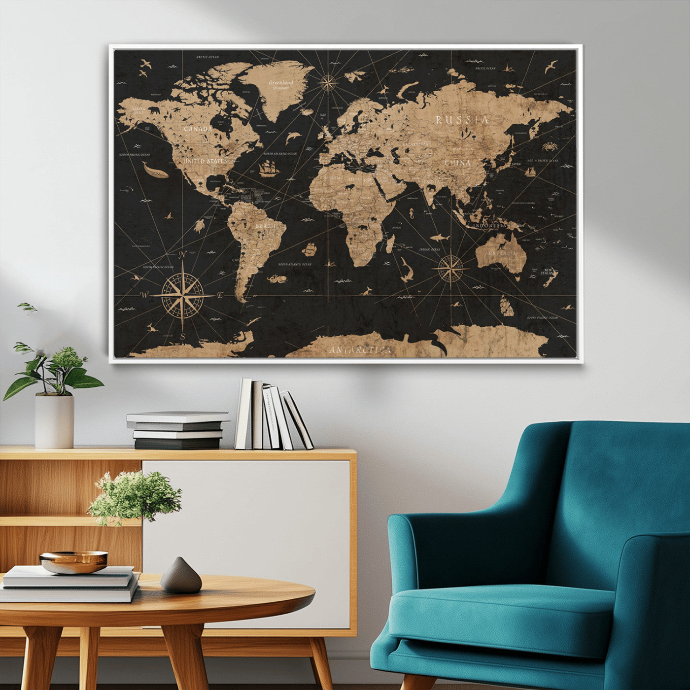 61023-MGV-FC-36X24_White-World Map Canvas Print – Framed Wall Art for Home Decor