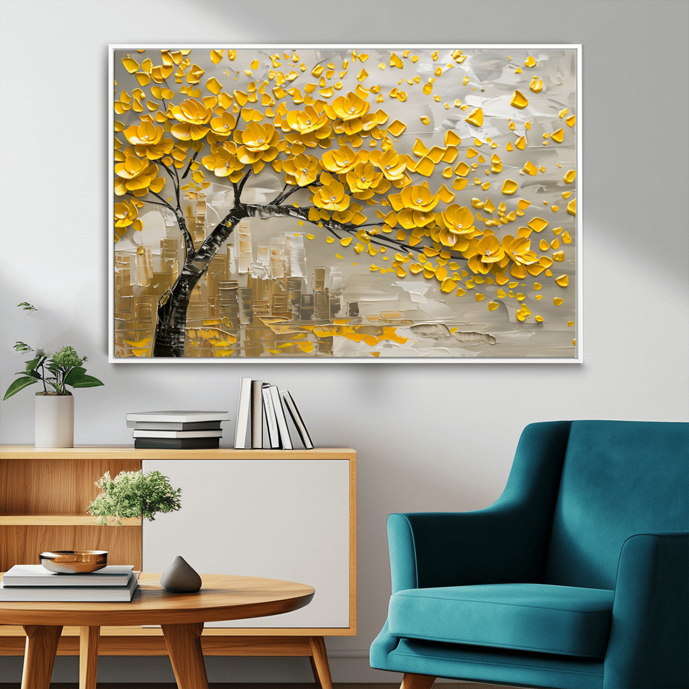 MGV-FC-36X24 - Yellow Blossom Tree Canvas Wall Art - Floral Abstract Modern Contemporary Artwork for Living Room or