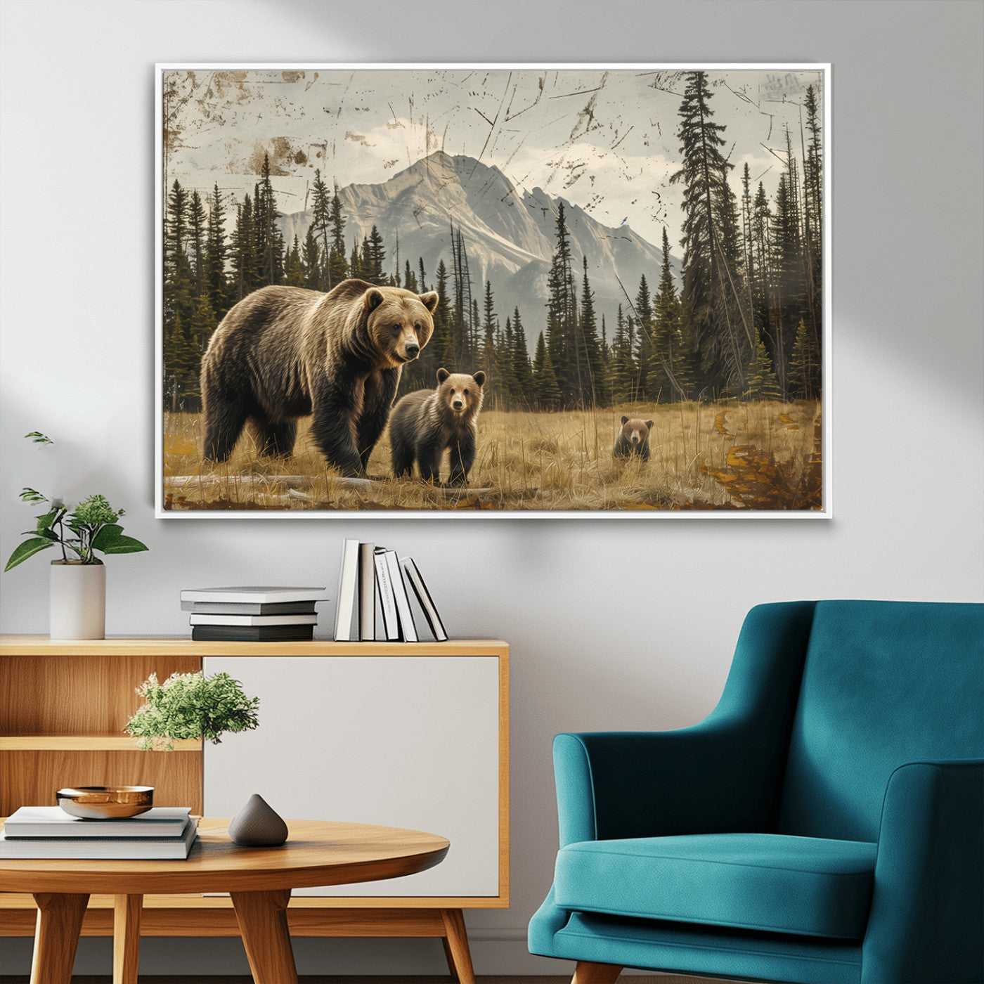 MGV-FC-36X24 - Rustic Grizzly 399 Bear Family Wall Art Canvas Print