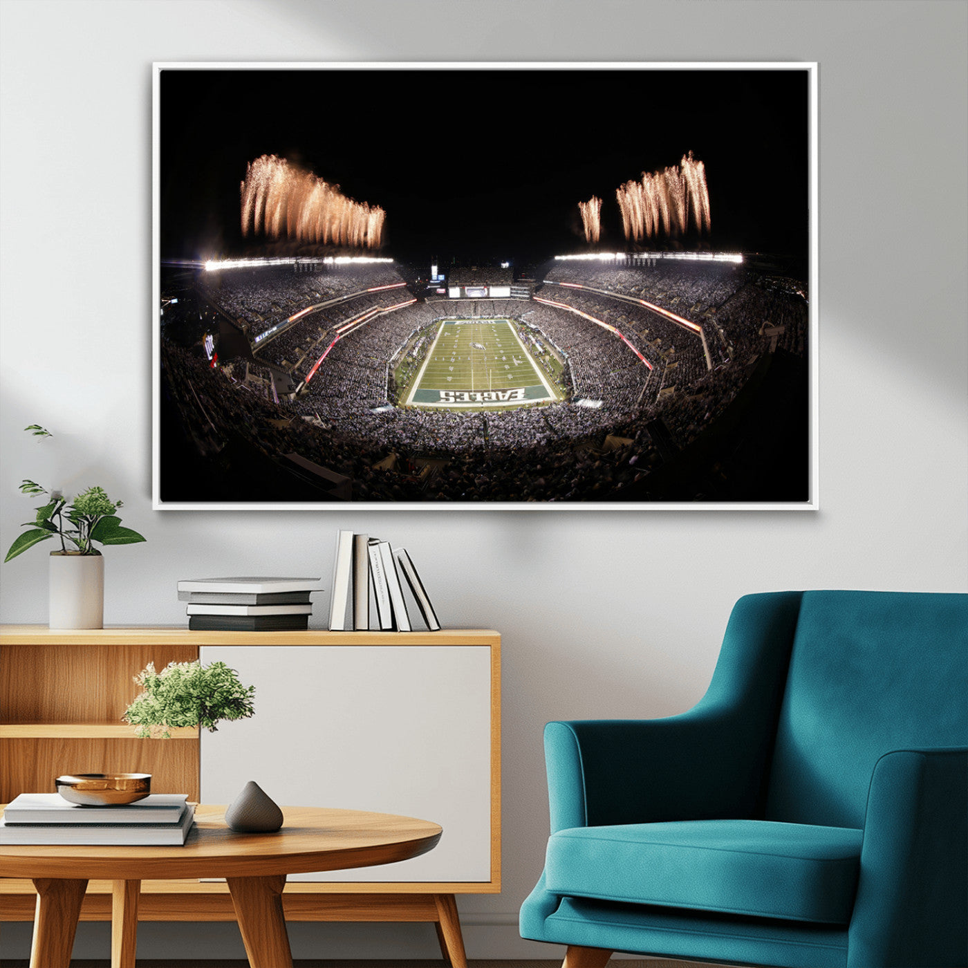 48893-MGV-FC-36X24_White-Eagles Field Stadium Wall Art - Lincoln Financial Field Fireworks Game Triple Canvas Wall Art -