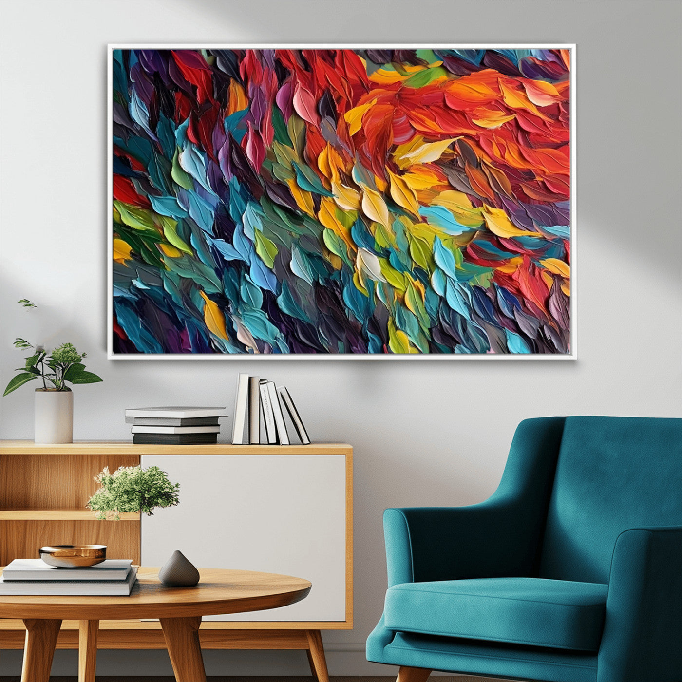 41557-MGV-FC-36X24_White-Vibrant Abstract Leaf Wall Art Canvas Print | Bold Colorful Canvas for Living Room or Office | Ready