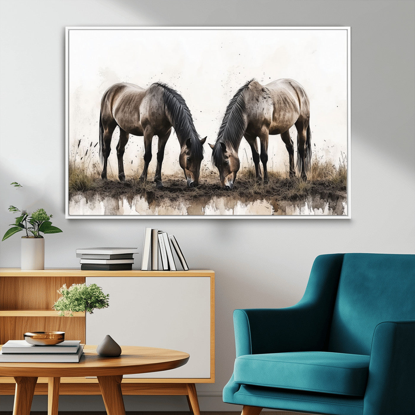 MGV-FC-36X24 - Chines Ink Style Horses Wall Art Canvas Print