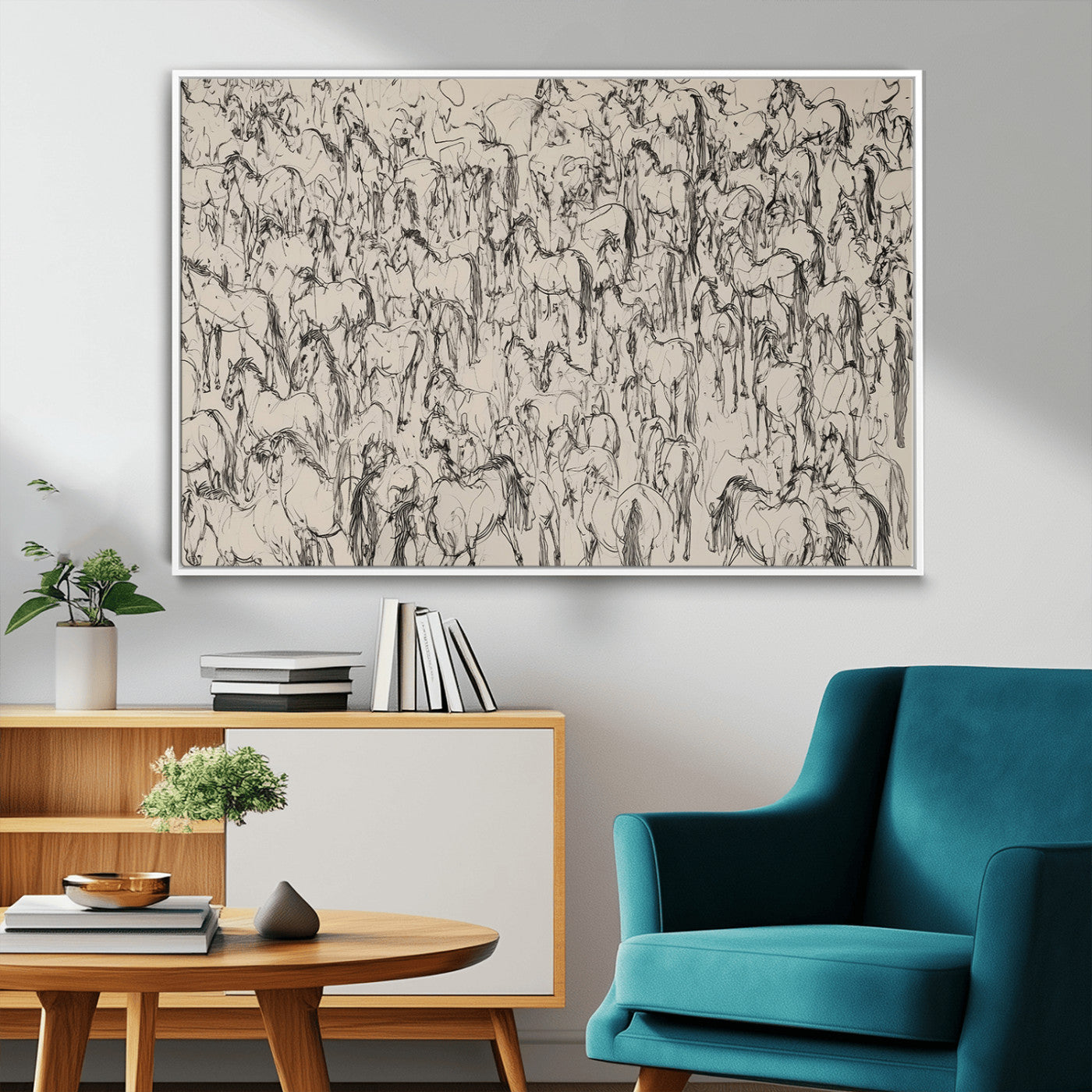 25718-MGV-CV-36X24-Abstract Horse Sketch Wall Art | Ready to Hang and Framed | Farmhouse Wall Decor for Living Room or
