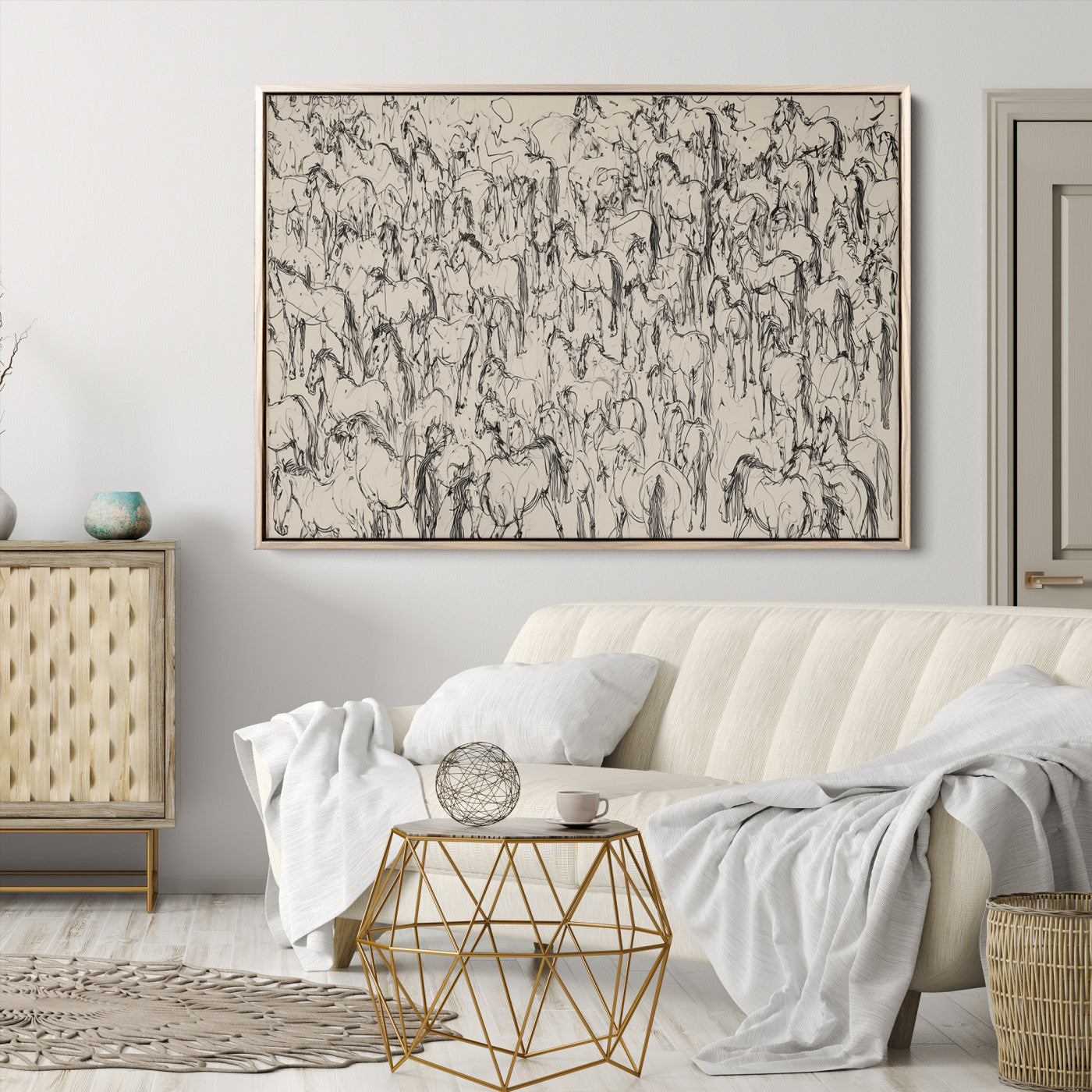 MGV-FC-36X24 - Abstract Horse Sketch Wall Art | Ready to Hang and Framed | Farmhouse Wall Decor for Living Room or