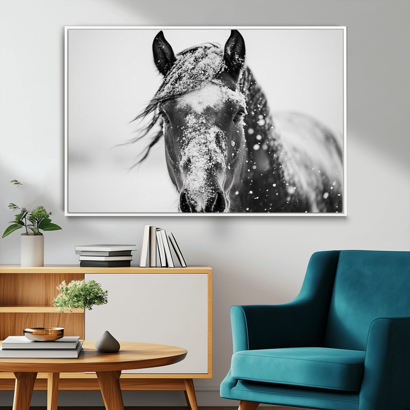 MGV-FC-36X24 - Western Wall Art | Black and White Winter Horse Wall Art | Ready to Hang and Framed | Farmhouse and