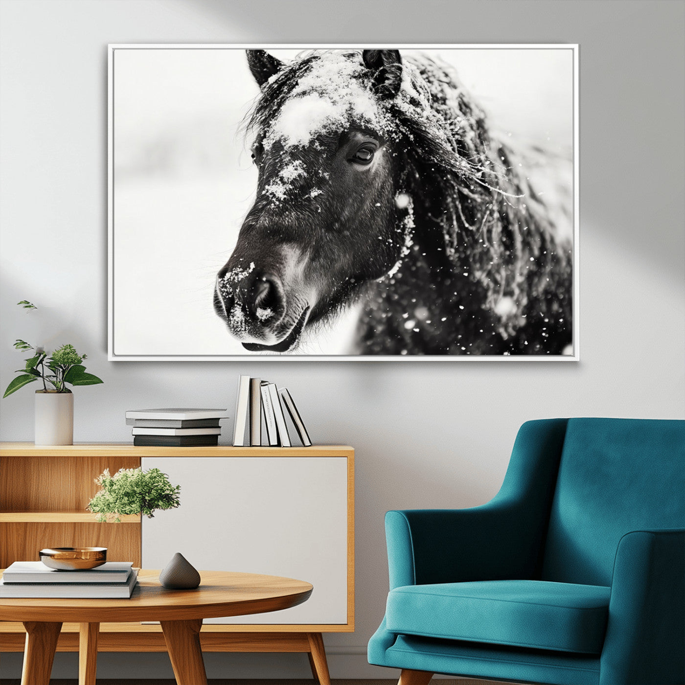 MGV-FC-36X24 - Framed Black and White Horse Wall Art | Ready to Hang and Framed | Farmhouse and Western Wall Decor