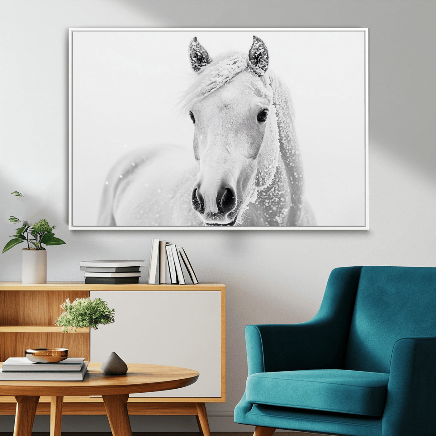 MGV-FC-36X24 - Majestic White Horse Wall Art | Ready to Hang and Framed | Farmhouse Wall Decor for Living Room