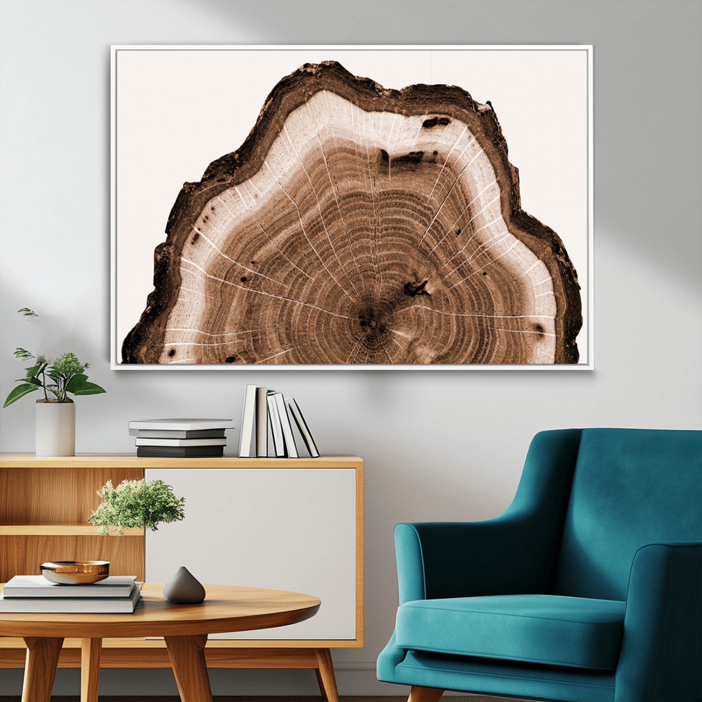 45195-MGV-FC-36X24_White-Rustic Wood Rings Wall Art | Nature-Inspired Tree Ring Canvas Print | Ready to Hang and Framed for