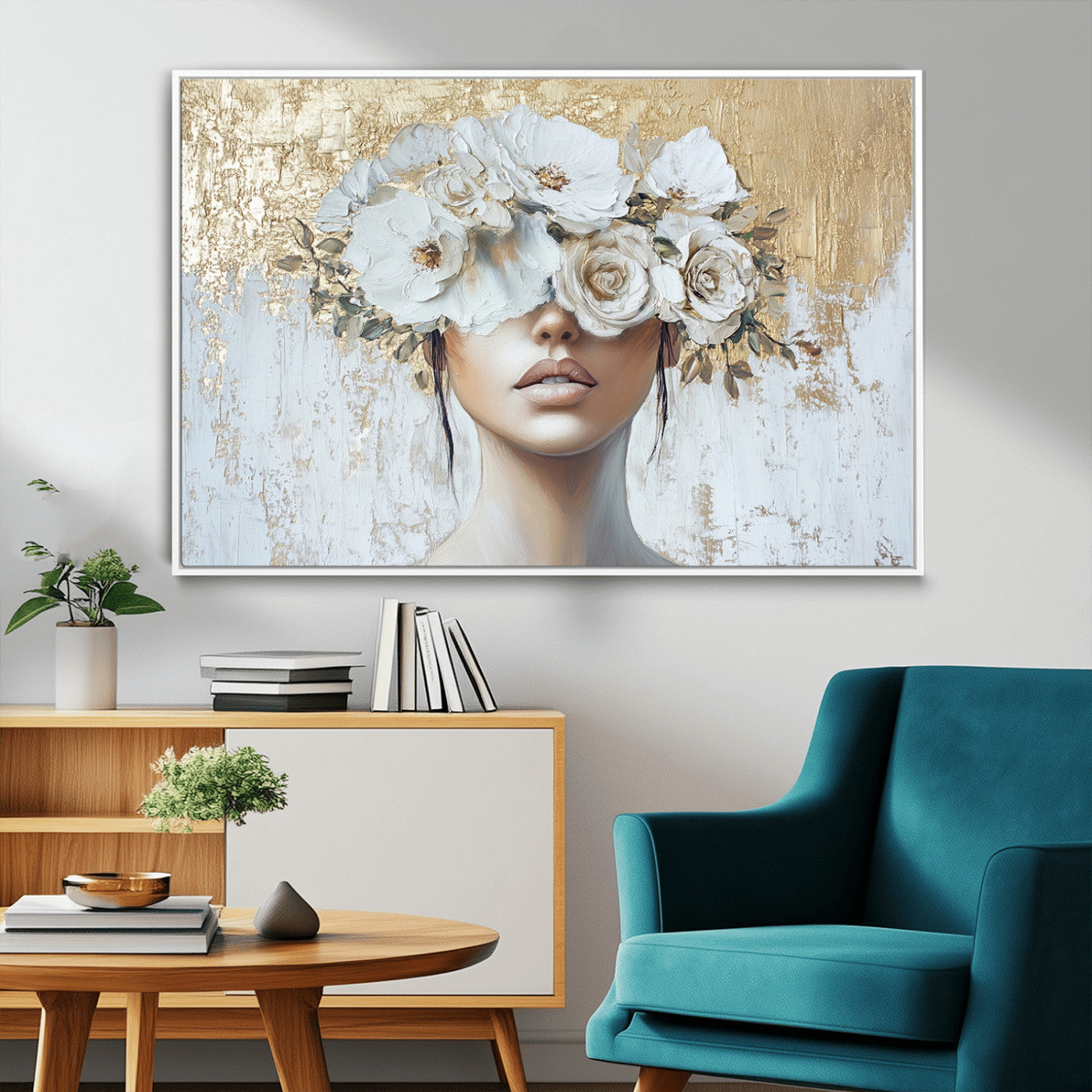 MGV-FC-36X24 - Golden Petal Wall Art - Canvas Print Flower Head Woman Painting Floral Woman Portrait Wall Decor,