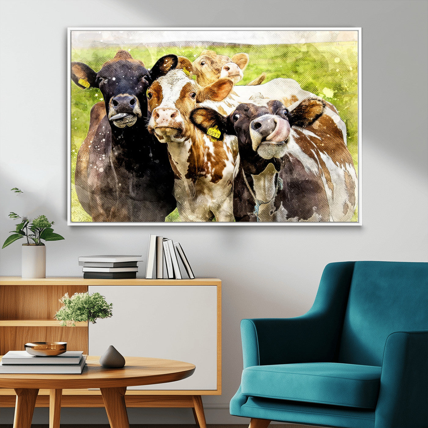 MGV-FC-36X24 - Curious Cows Farmhouse Wall Art | Ready to Hang and Framed Canvas Print | Rustic Farm Decor