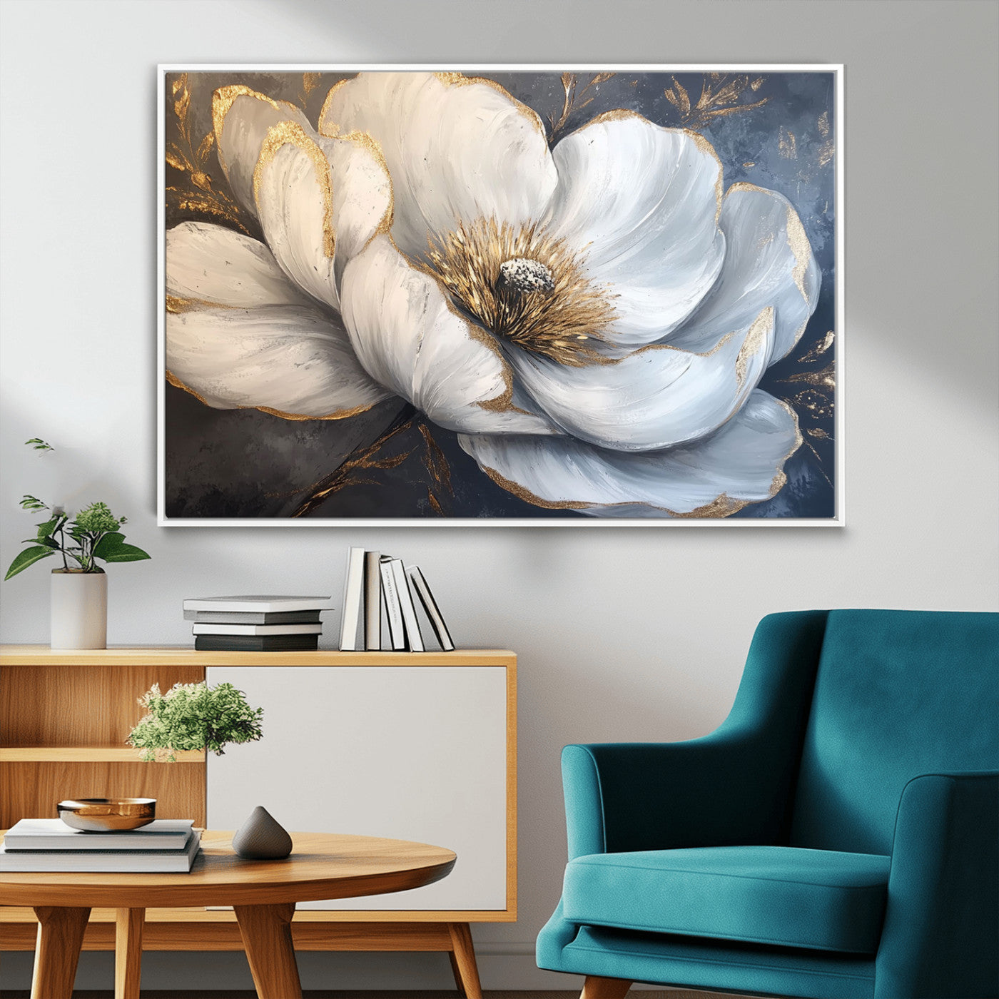MGV-FC-36X24 - White Magnolia Flower Wall Art Canvas Print | Abstract Floral Wall Decor | Elegant Bloom Artwork |
