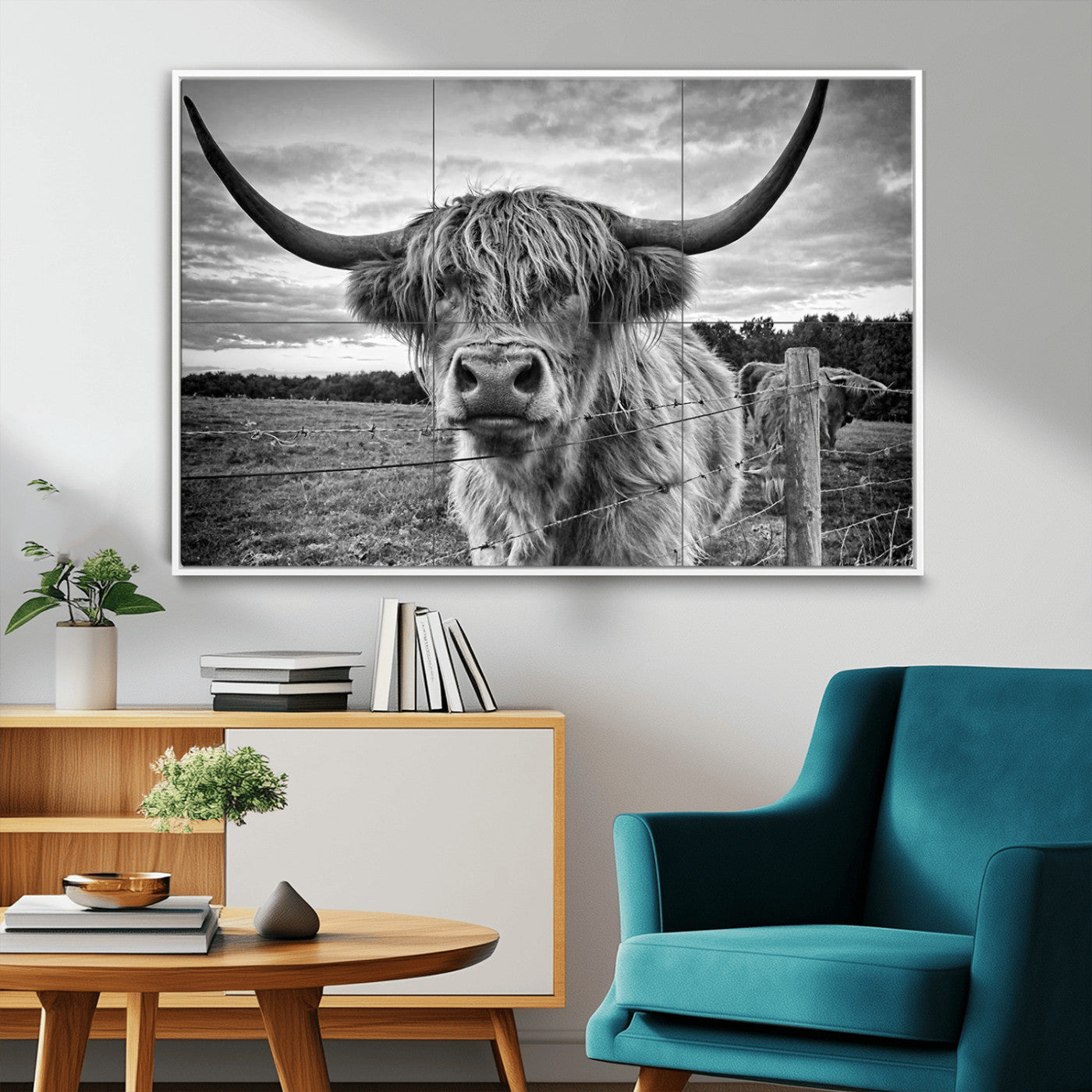 MGV-FC-36X24 - Scottish Highland Cow Wall Art Canvas Print | Ready to Hang and Framed | Rustic Farmhouse Decor
