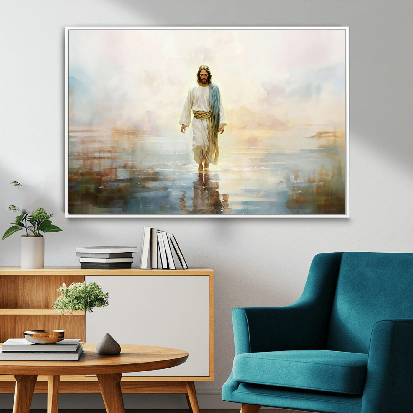 MGV-FC-36X24 - Framed Jesus Walking on Water Wall Art - 3-Panel Christian Canvas Prints, Religious Artwork for