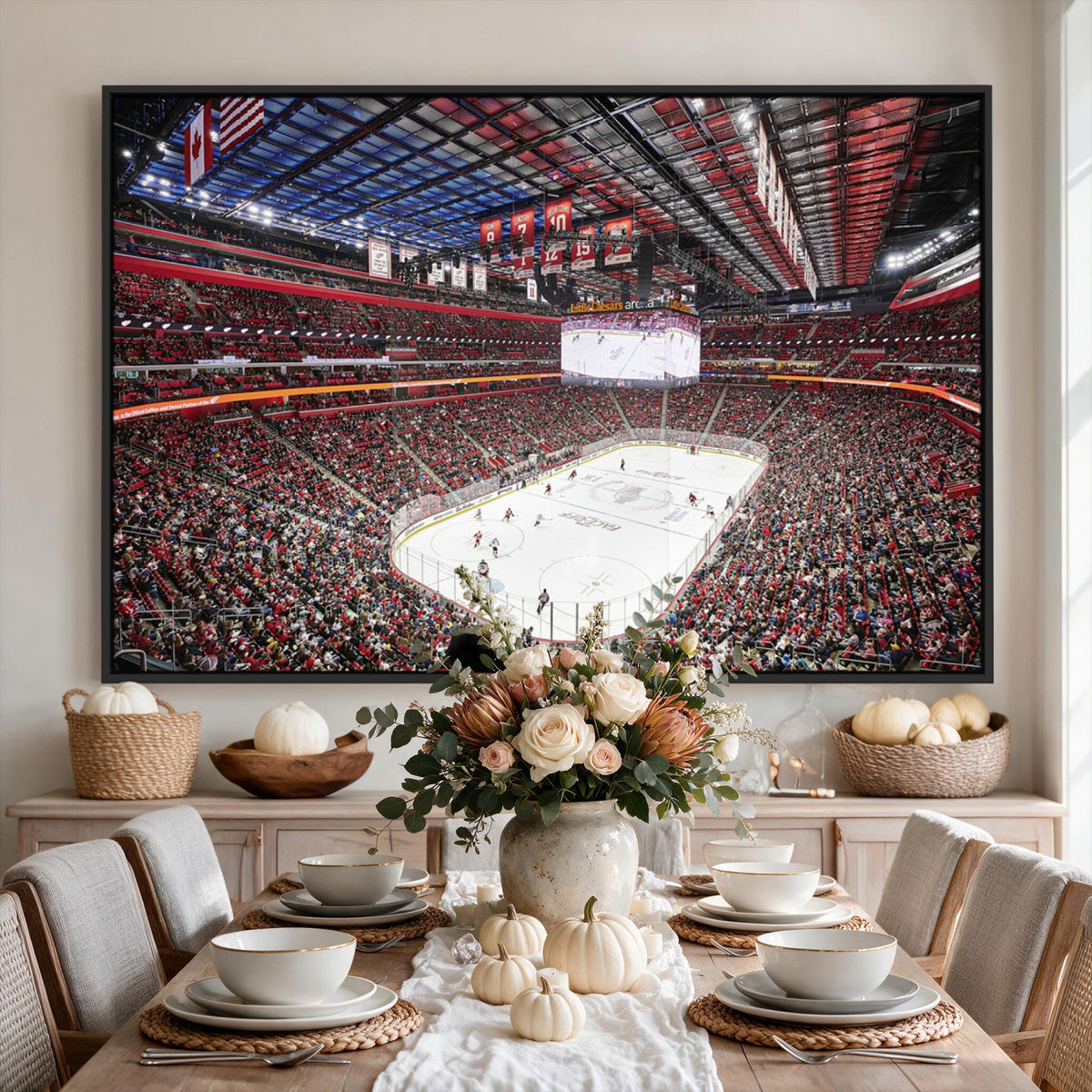 62263-MGV-CV-36X24 - Barton Malow Little Caesars Arena Detroit Wall Art Canvas Print - Detroit Hockey and Basketball