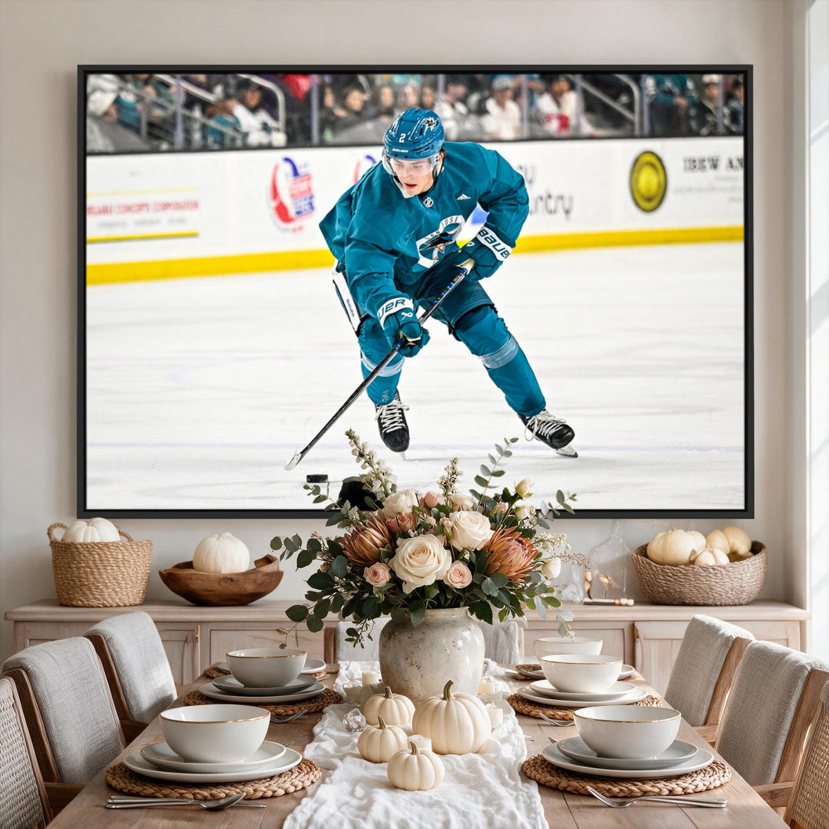 69179-MGV-CV-36X24 - San Jose Sharks Ice Hockey Player Wall Art Canvas Print