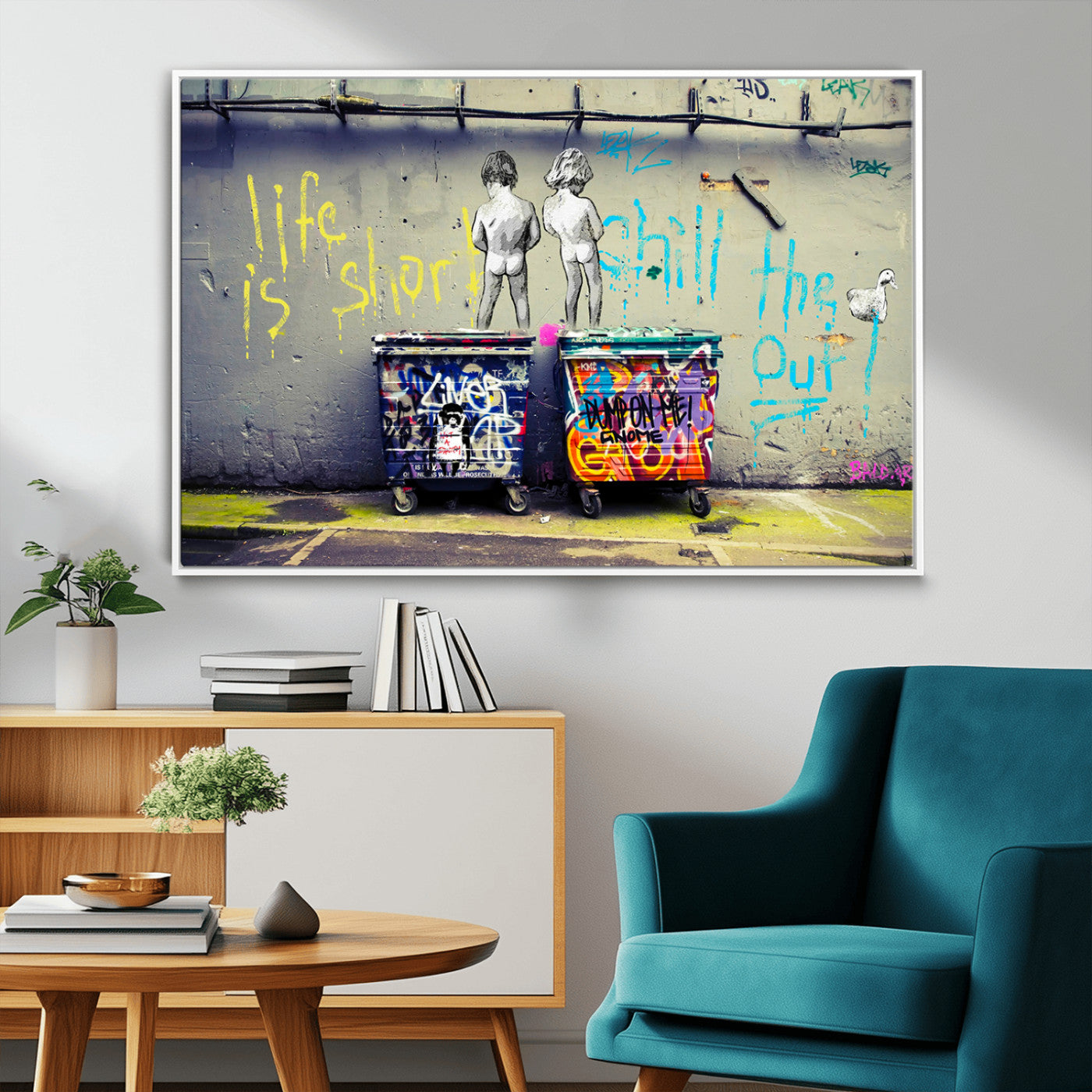 MGV-FC-36X24 - Banksy Life is Short Wall Art - Iconic Graffiti Art on Framed Ready-to-Hang Canvas - Street Art