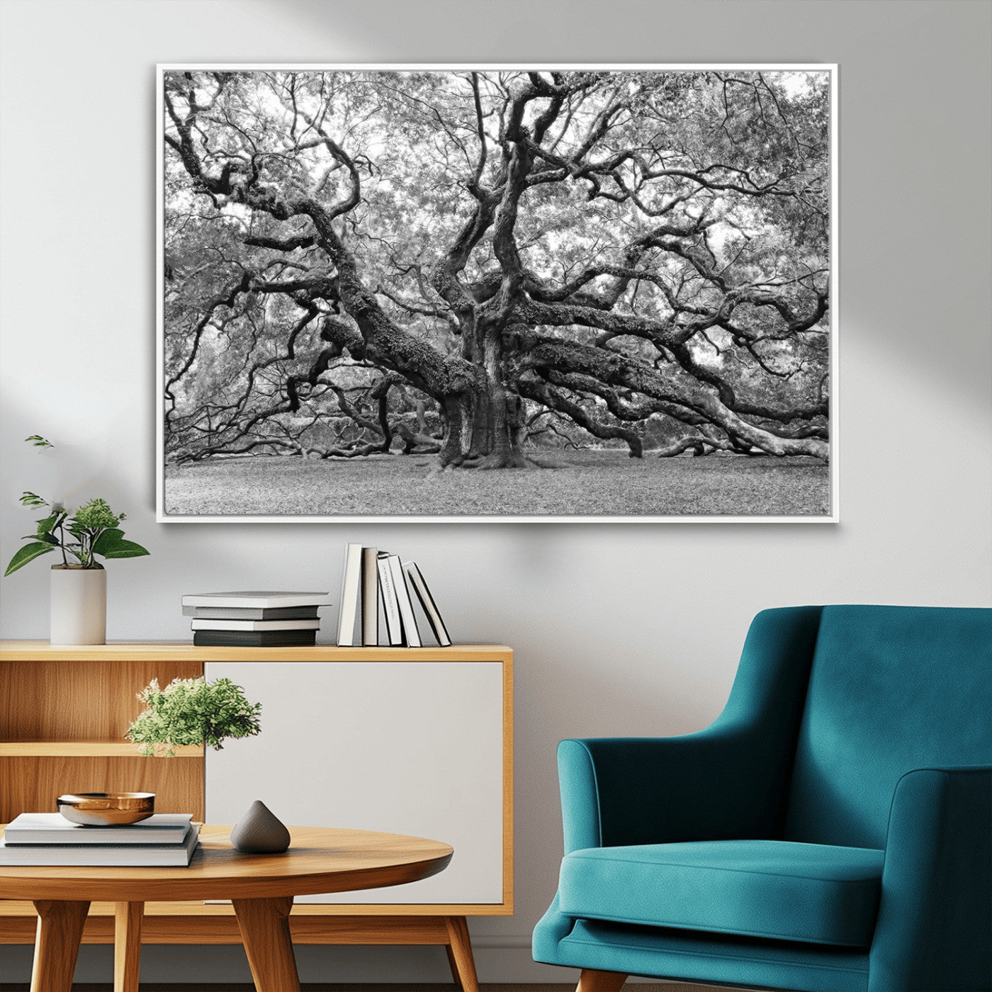 MGV-FC-36X24 - Black White Angel Oak Tree Wall Art - Timeless Nature-Inspired Canvas for Rustic, Modern, or