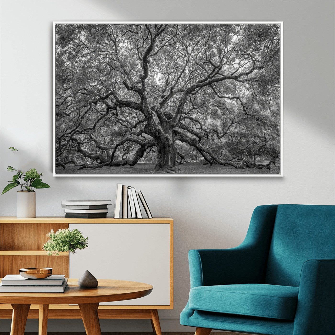 97240-MGV-FC-36X24_White-Majestic Angel Oak Tree Black and White Canvas Print – Multi Panel Wall Art, Giclée Print, Ready to
