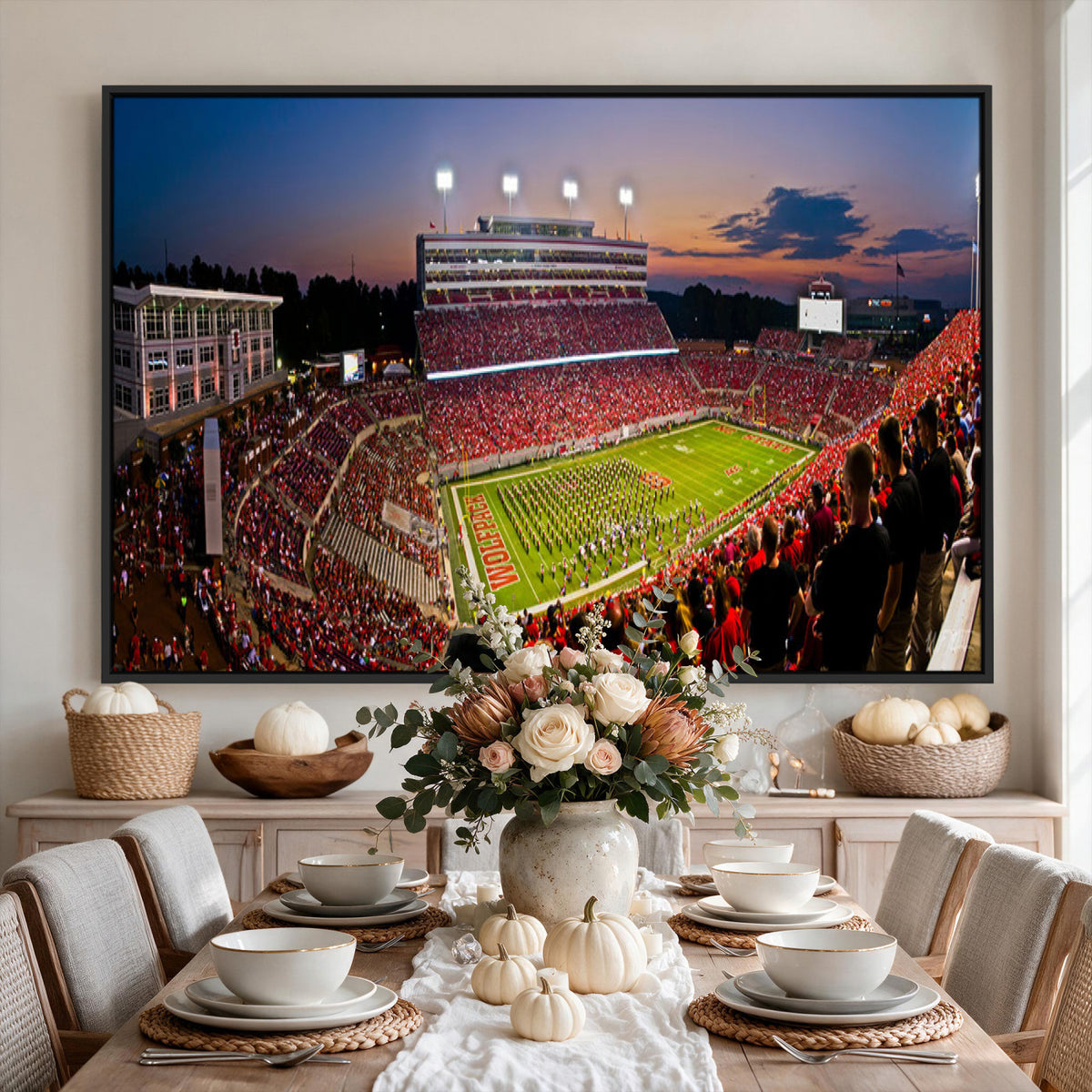87655-MGV-CV-36X24 - NC State Wolfpack Football Team Print - Raleigh Carter-Finley Stadium Wall Art Canvas Print